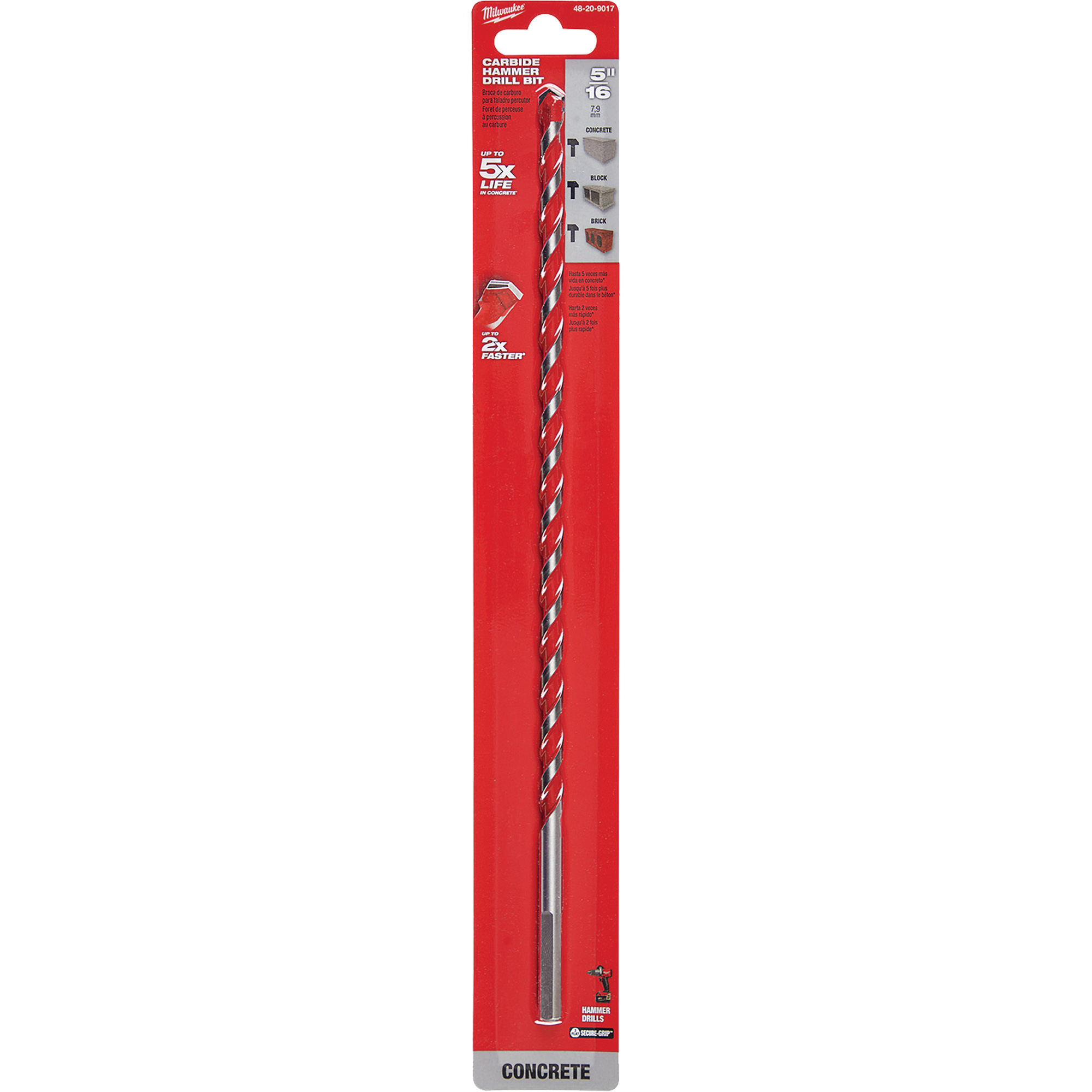 Foret pour perceuse à percussion, 5/16", Tige 3 méplats, Carbure