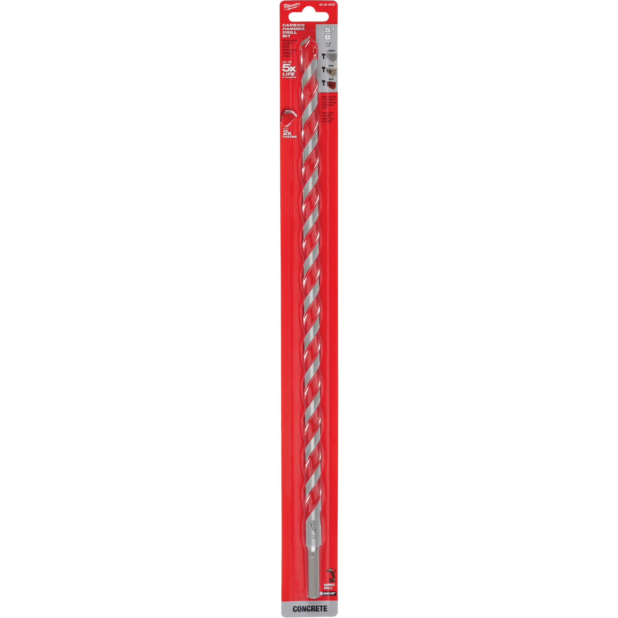 Foret pour perceuse à percussion, 5/8", Tige 3 méplats, Carbure