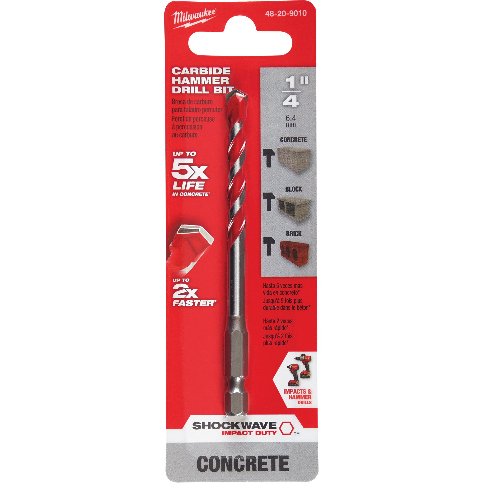 Foret pour perceuse à percussion ShockwaveMC, 1/4", Tige Hexagonale, Carbure