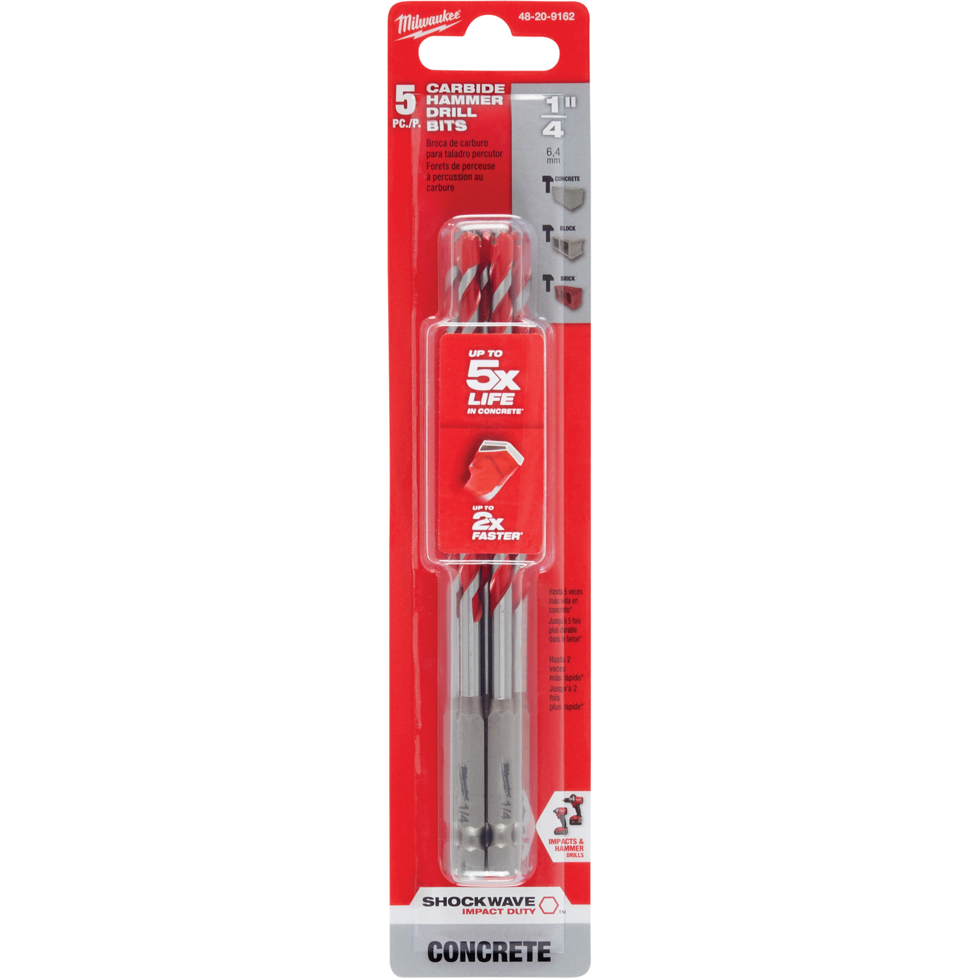 Foret pour perceuse à percussion ShockwaveMC, 1/4", Tige Hexagonale, Carbure