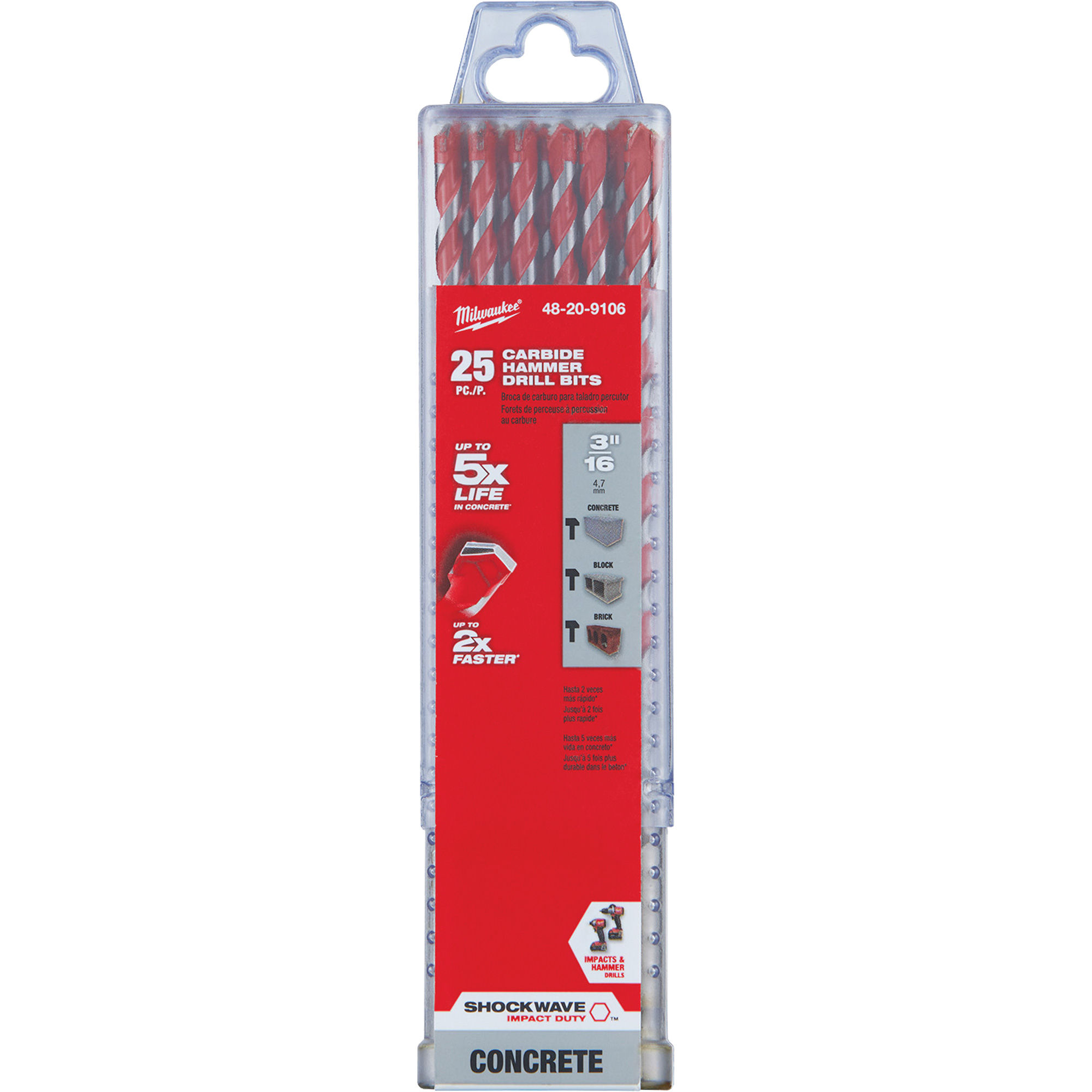 Foret pour perceuse à percussion ShockwaveMC, 3/16", Tige Hexagonale, Carbure