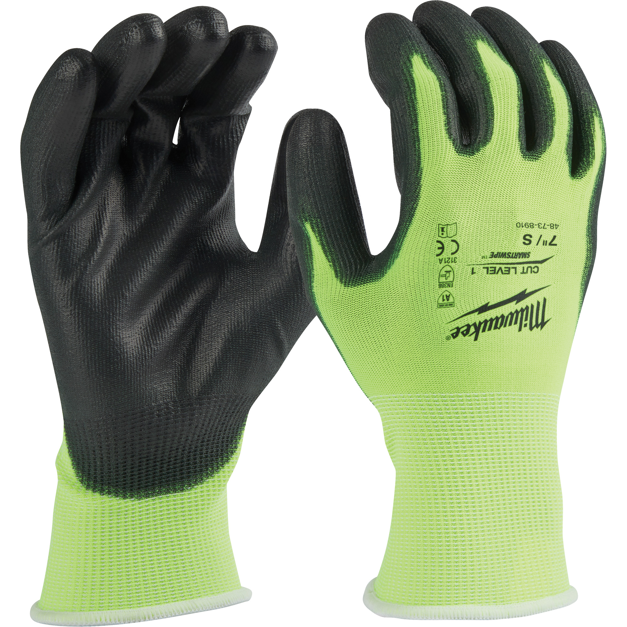 Gants à haute visibilité enduits par trempage, Taille 2T-Grand, Calibre 15, Revêtement Polyuréthane, Enveloppe en Polyéthylène, ASTM ANSI niveau A1