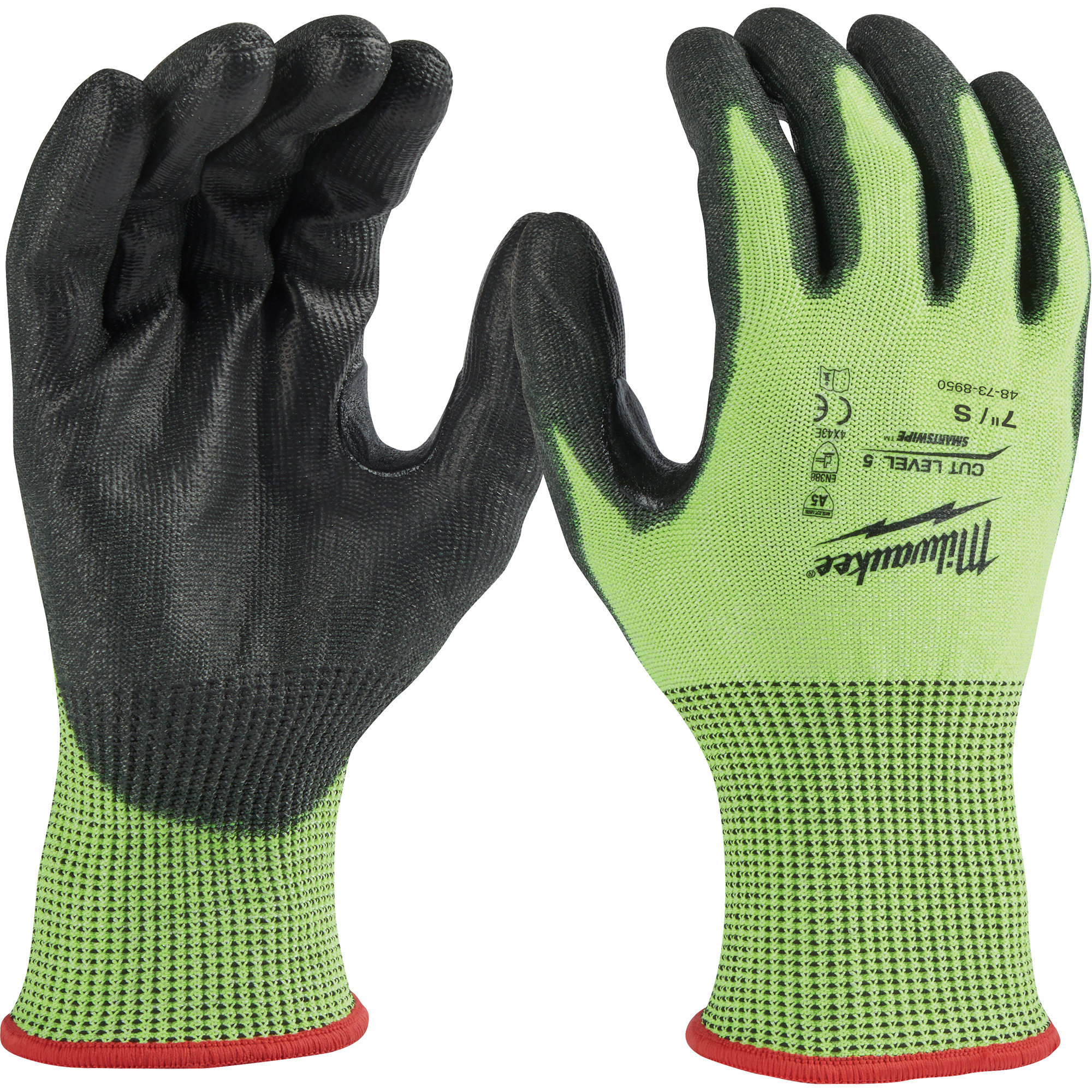 Gants à haute visibilité enduits par trempage, Taille 2T-Grand, Calibre 15, Revêtement Polyuréthane, Enveloppe en Polyéthylène, ASTM ANSI niveau A5