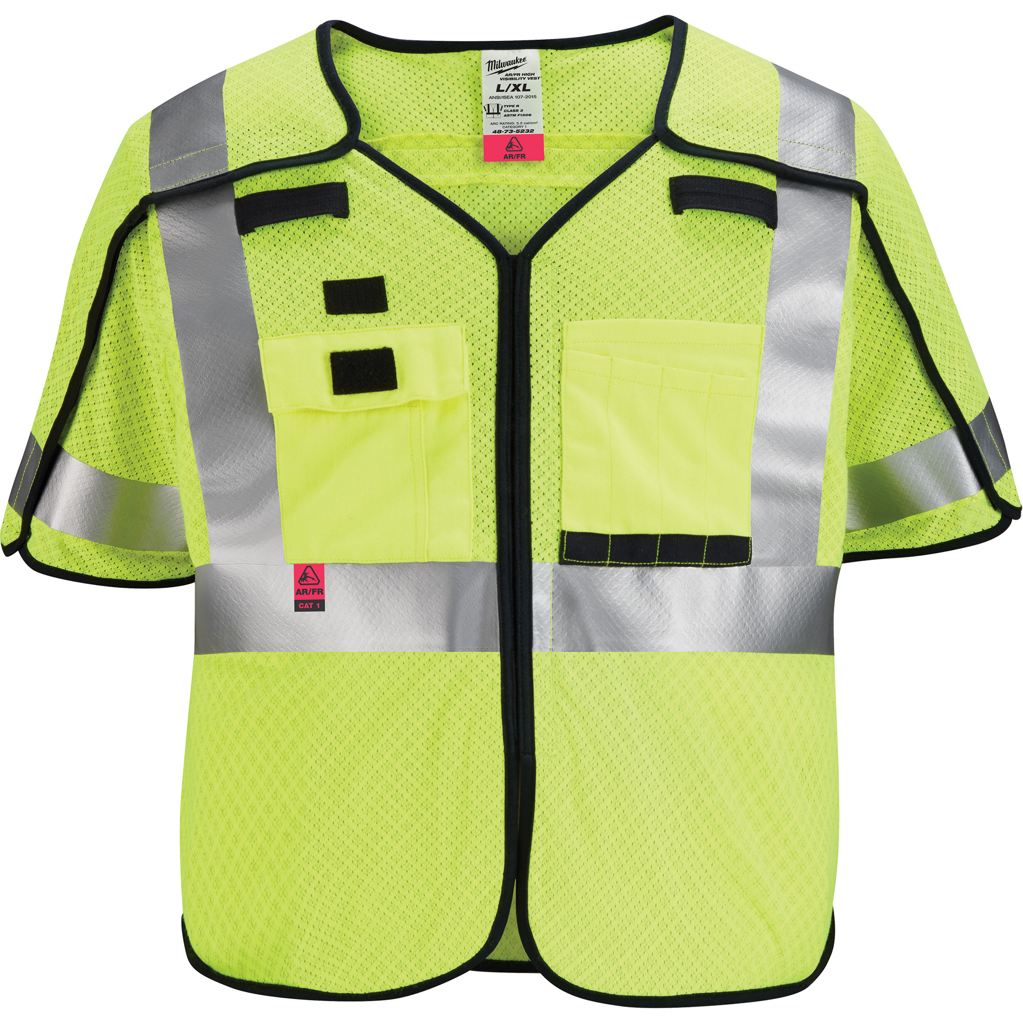 Gilet de sécurité à maille détachable, Noir/Jaune lime haute visibilité, 4T-Grand/5T-Grand