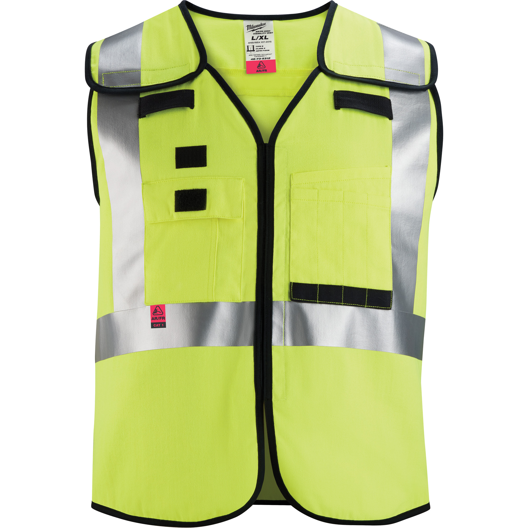 Gilet de sécurité à maille détachable, Noir/Jaune lime haute visibilité, 4T-Grand/5T-Grand