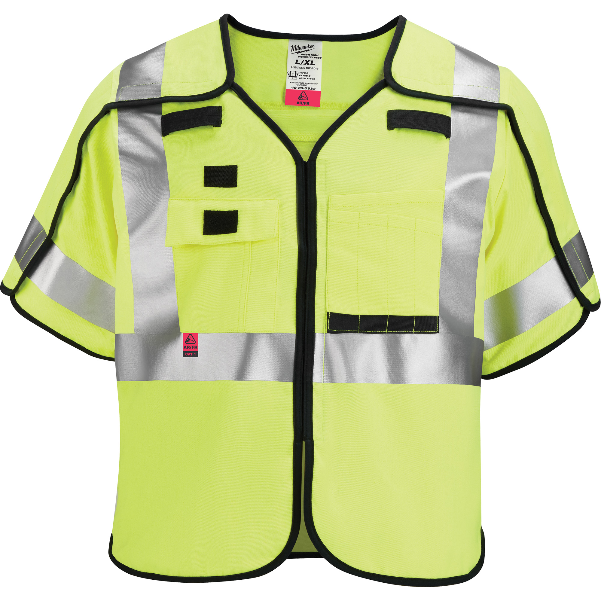 Gilet de sécurité à maille détachable, Noir/Jaune lime haute visibilité, 4T-Grand/5T-Grand