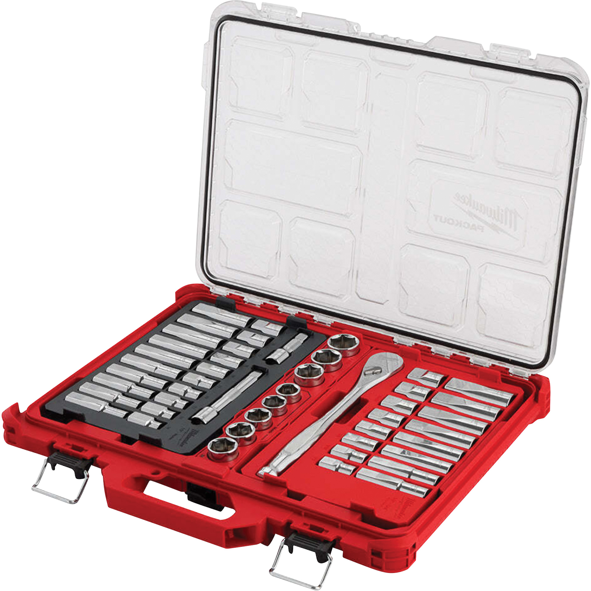 Jeu de cliquets et rochets avec organisateur à profil bas PACKOUTMC, 47 Mcx, Prise de 1/2", Profond