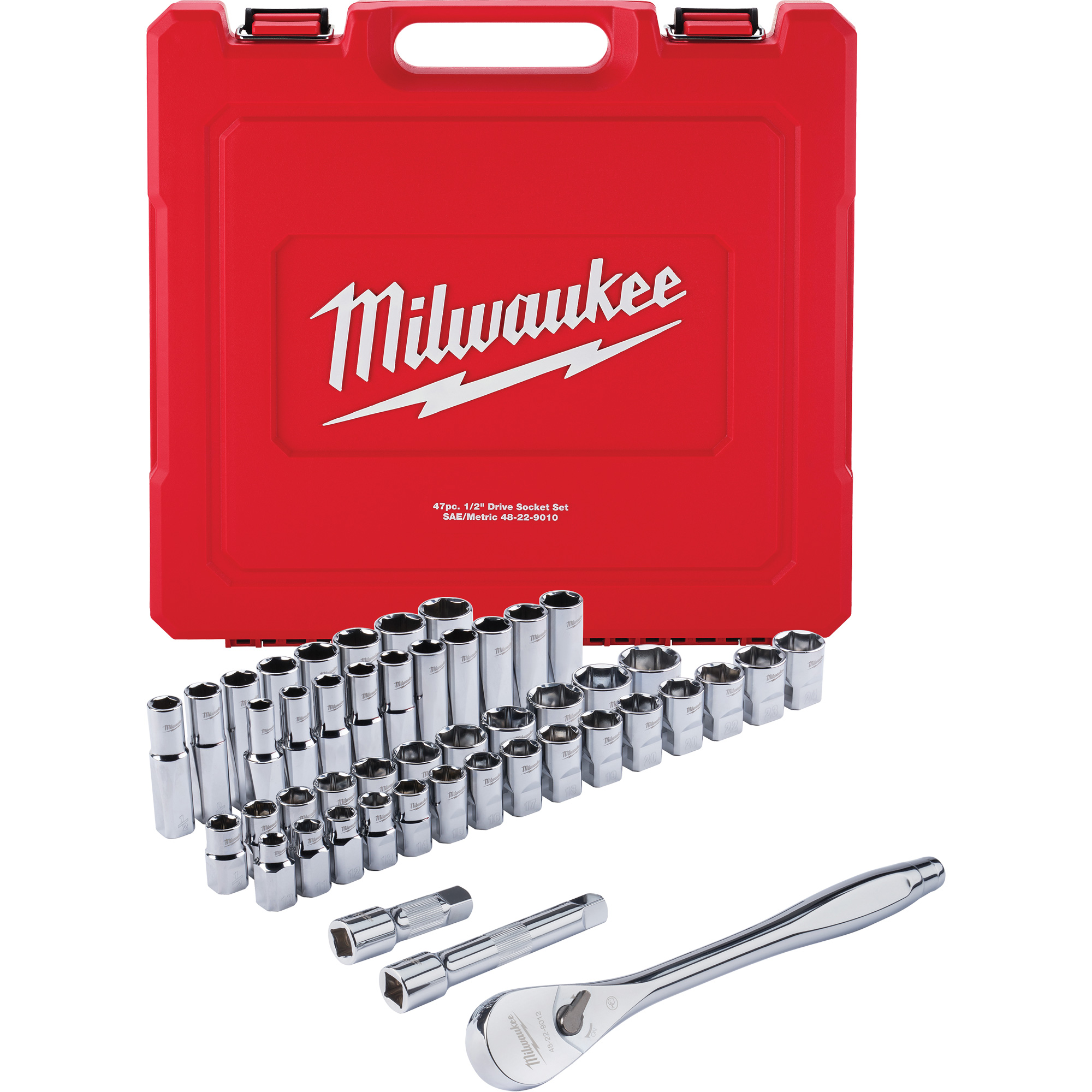 Jeu de cliquets et rochets SAE/Métriques, 47 Mcx, Prise de 1/2", Profond