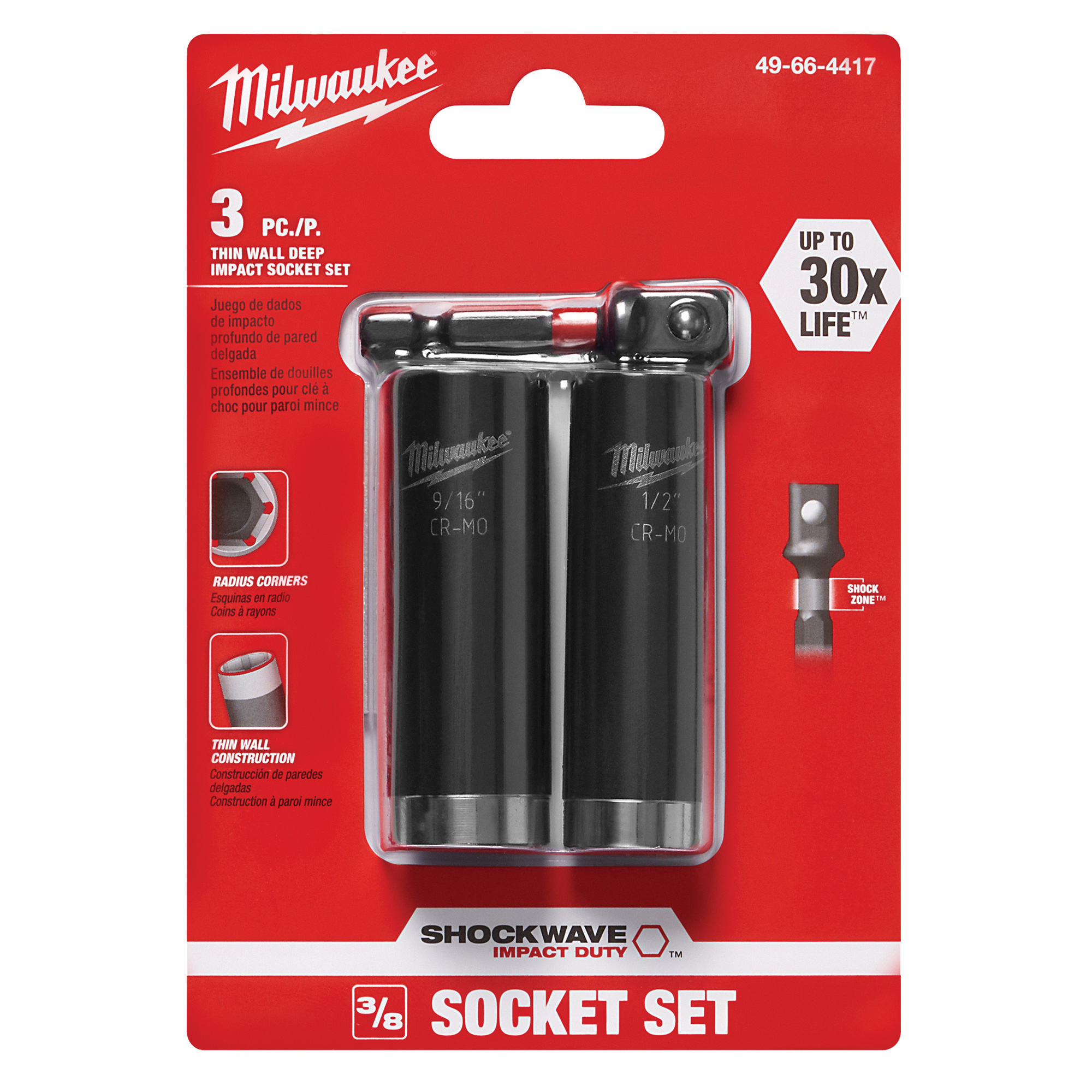 Jeu de douilles longues ShockwaveMC Impact DutyMC, 3 Mcx, Chocs, Prise de 3/8", Profond