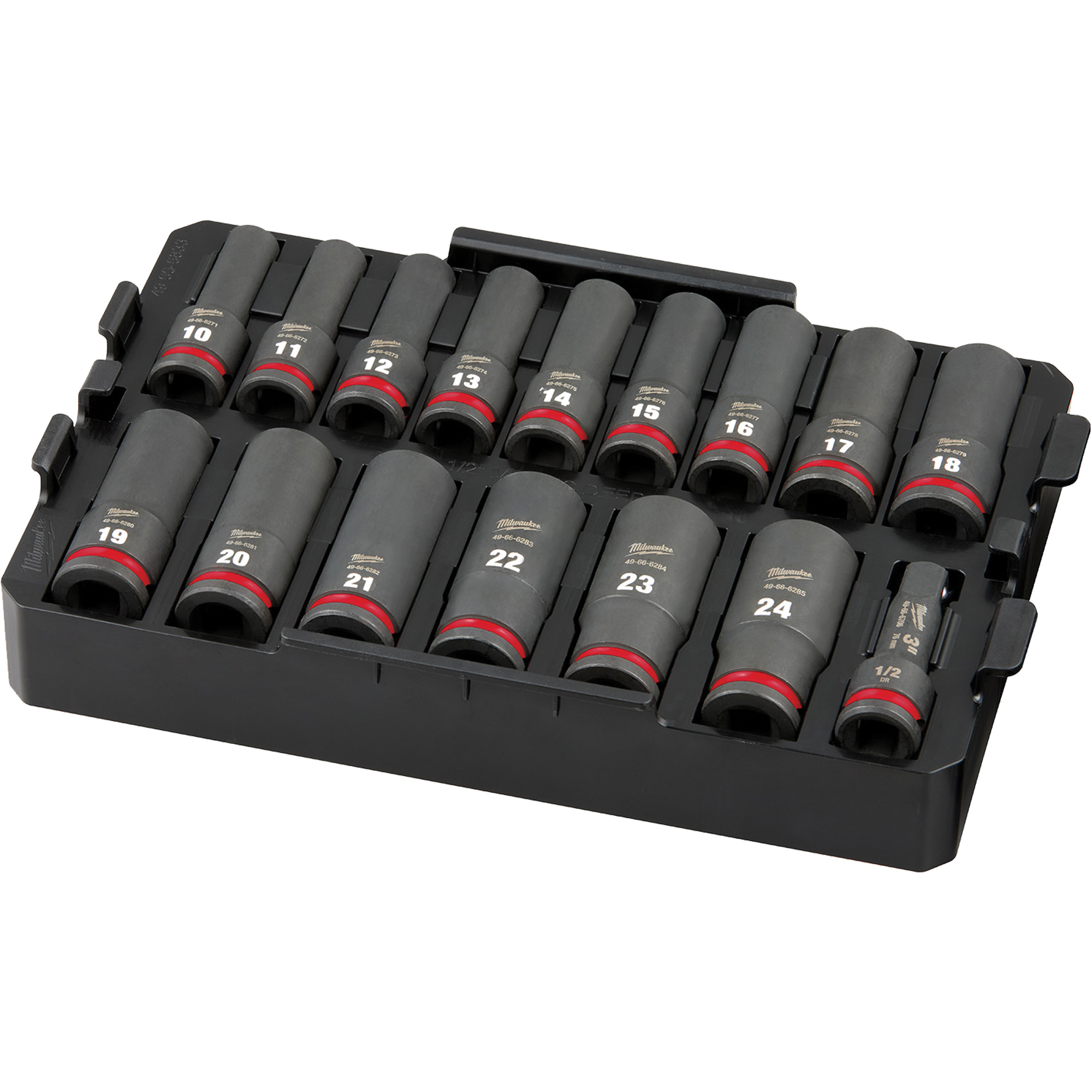 Jeu de douilles profondes 3/8" Shockwave Impact DutyMC PackoutMC, 16 Mcx, Chocs, Prise de 1/2", Profond