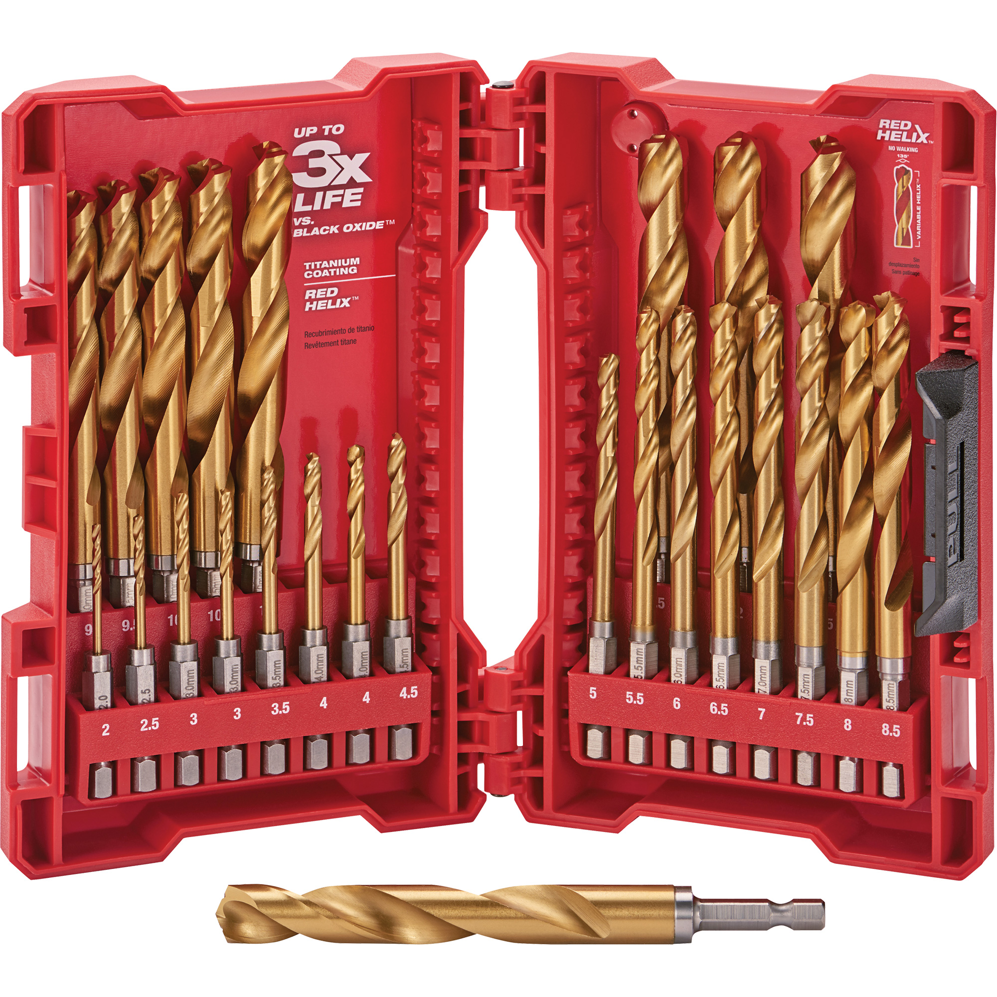 Jeu de forets métriques ShockwaveMC Red HelixMC, 25 morceaux, Titane