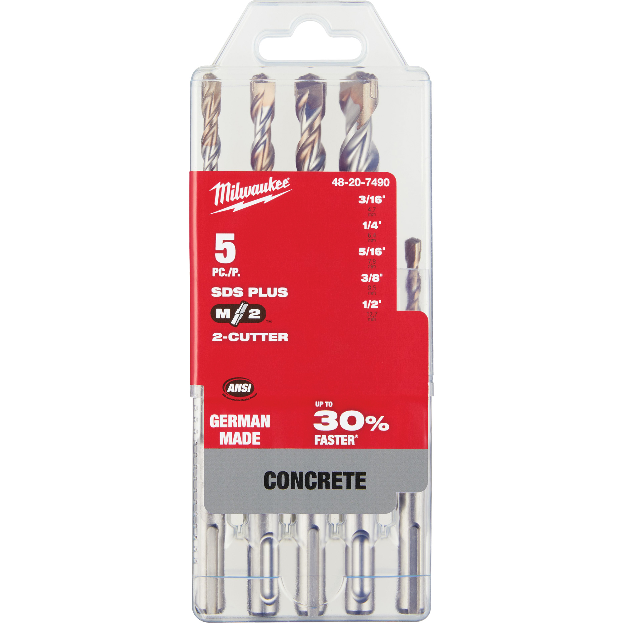 Jeu de forets pour marteau perforateur M/2MC SDS-Plus, 5 morceaux, Carbure