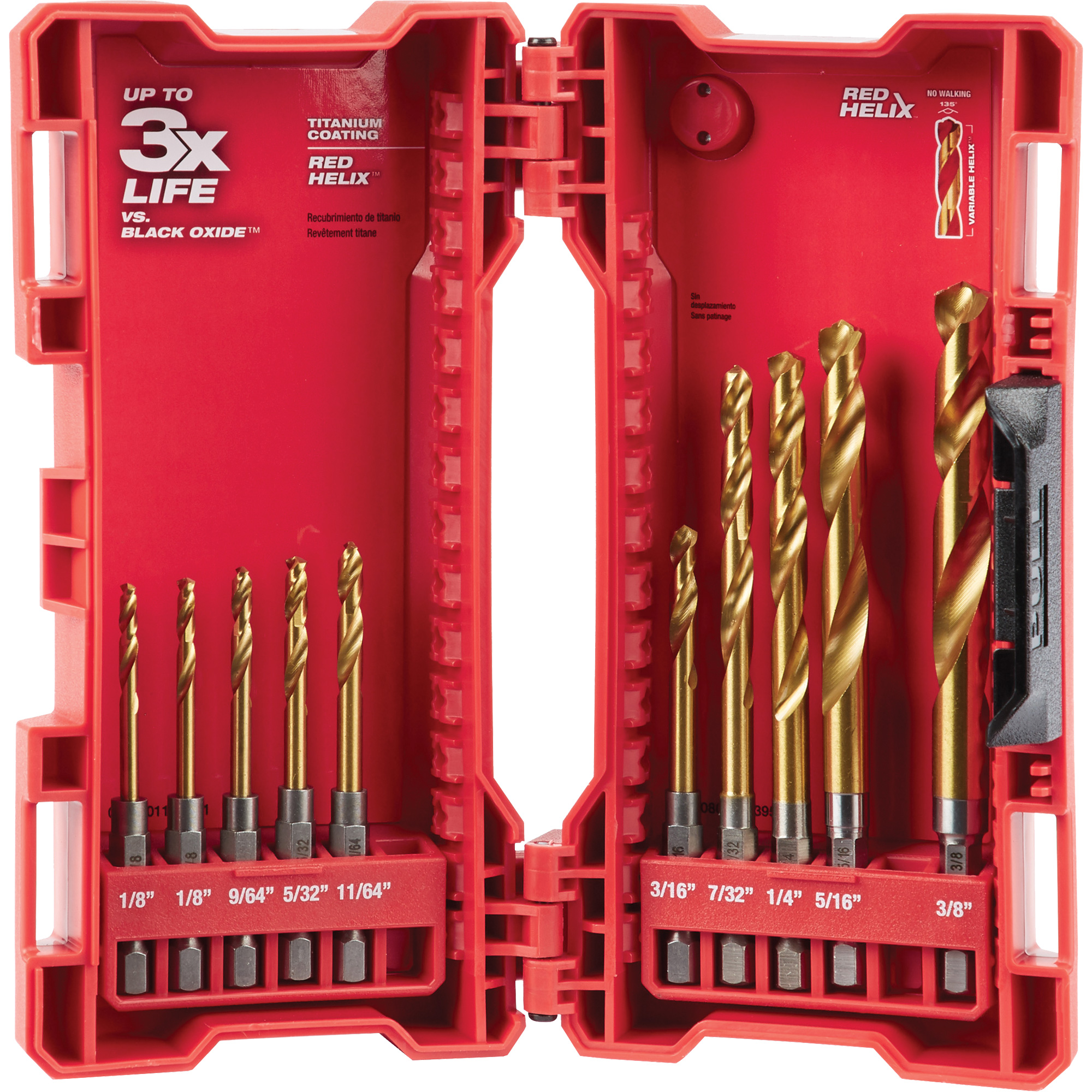Jeu de forets ShockwaveMC Red Helix, 10 morceaux, Titane