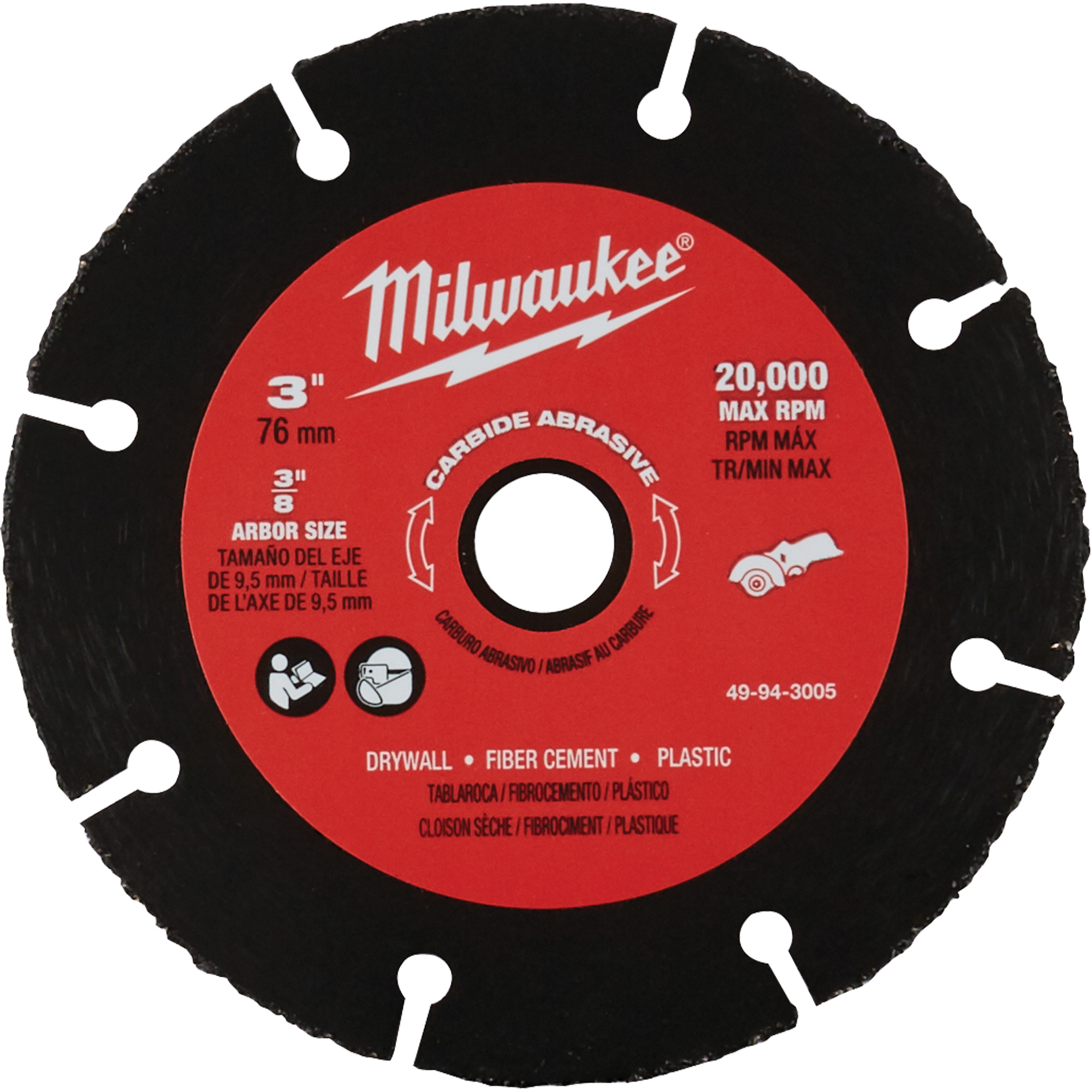 Lame abrasive au carbure, 3" x Arbre de 3/8", Carbure de silicium, 20 000 Tr/min
