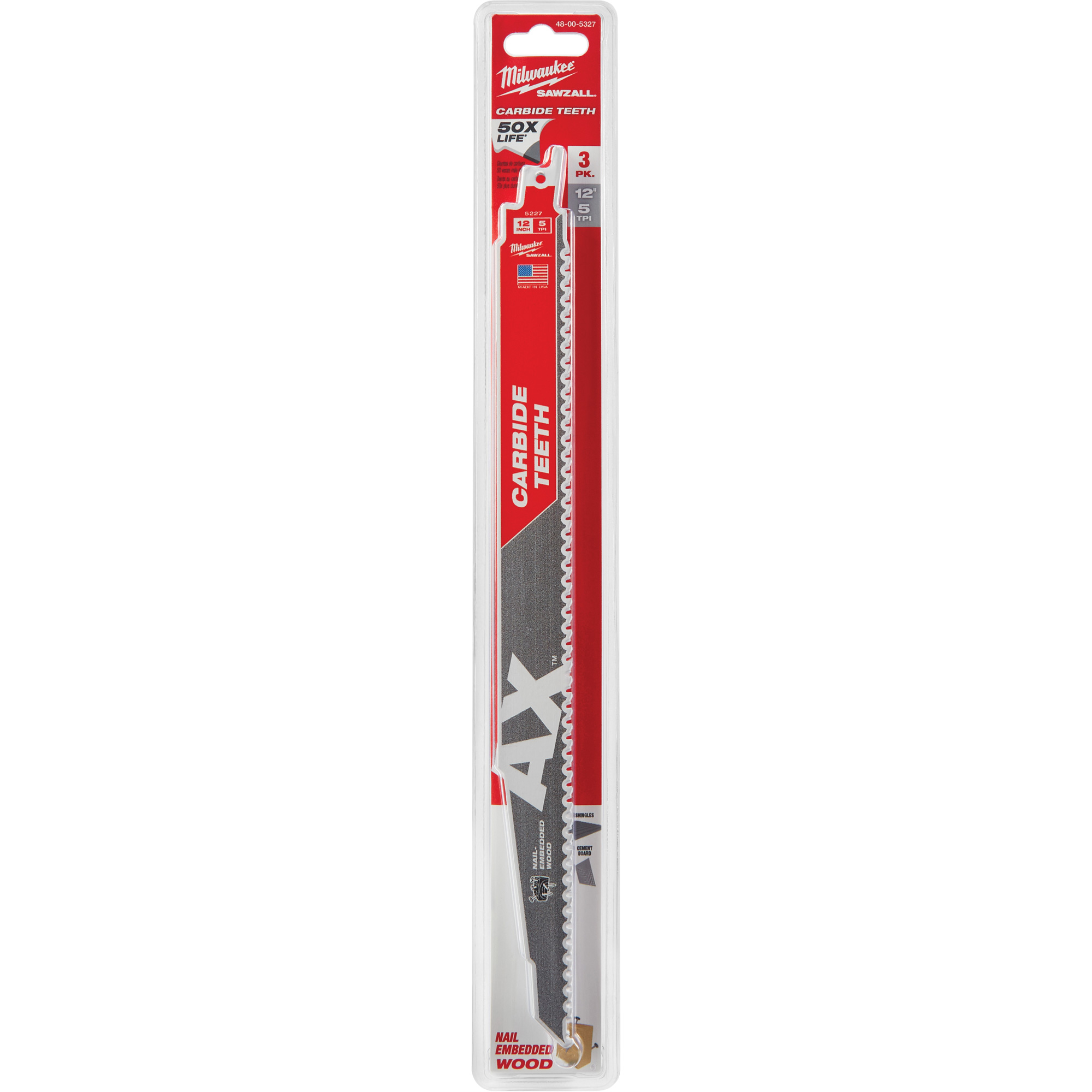 Lame AxMC SawzallMD, Carbure, 5 Dents par pouce, 12" lo x 1" la