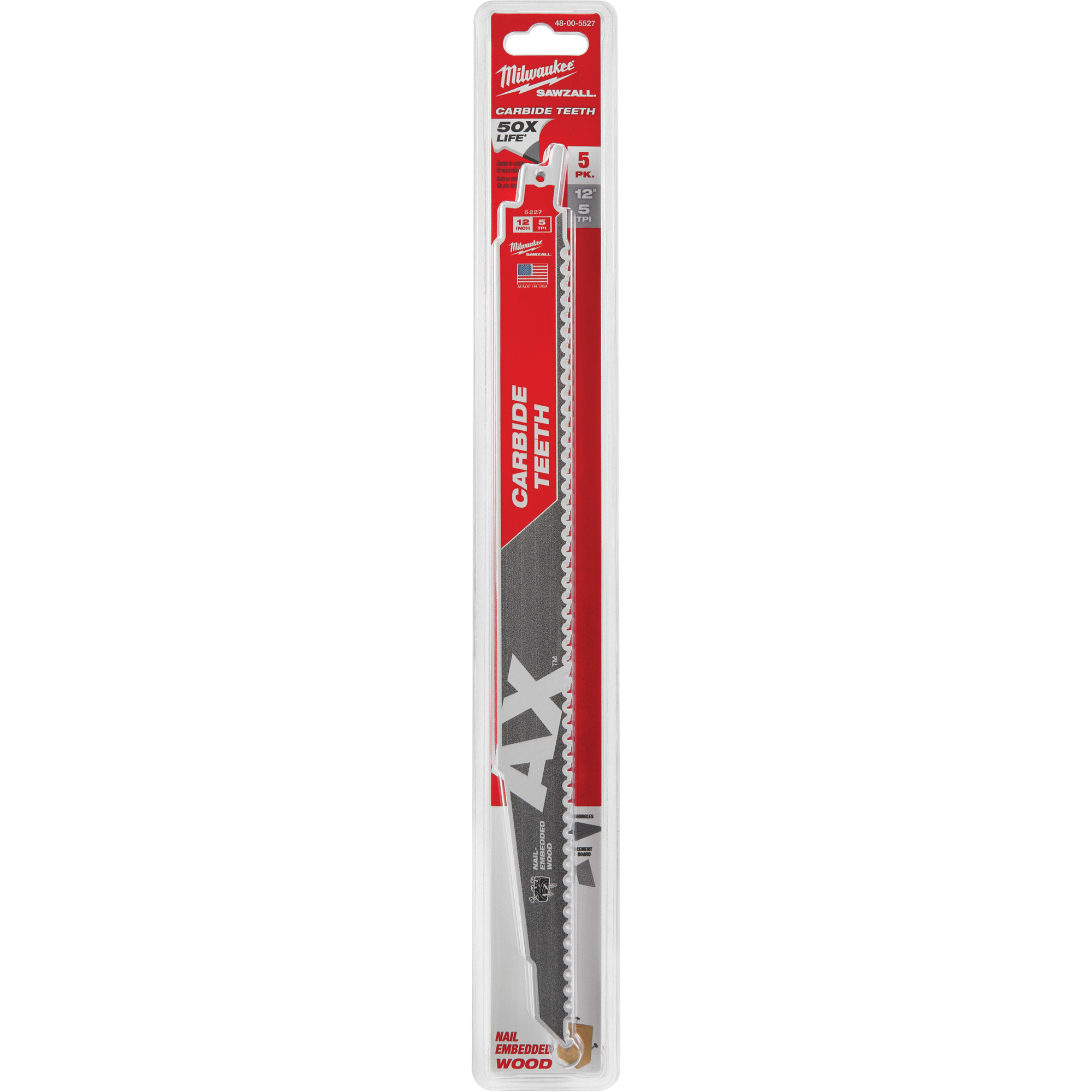 Lame AxMC SawzallMD, Carbure, 5 Dents par pouce, 12" lo x 1" la
