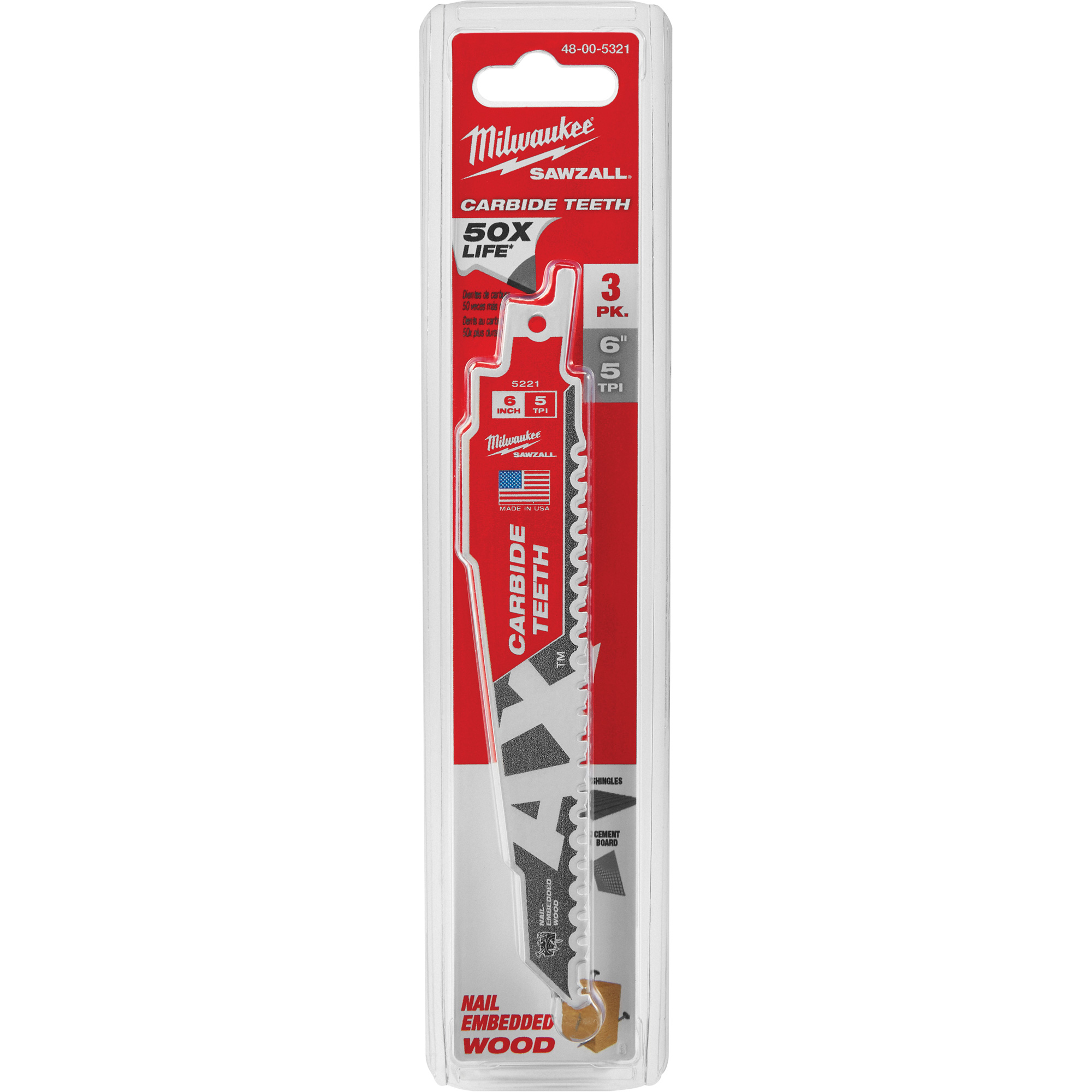 Lame AxMC SawzallMD, Carbure, 5 Dents par pouce, 6" lo x 1" la