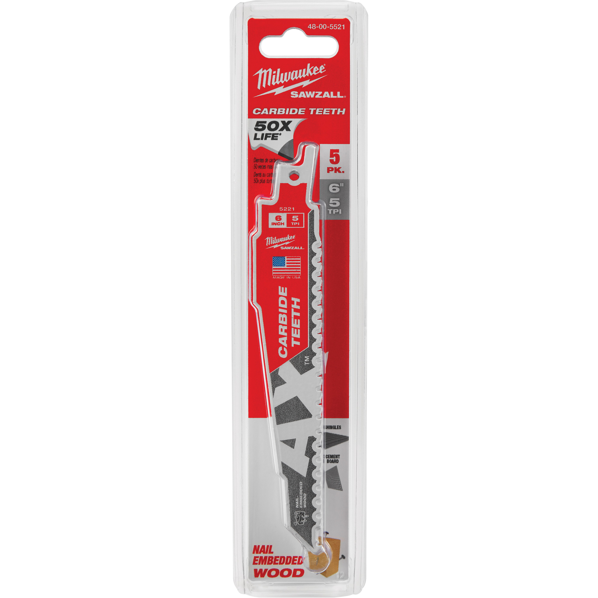 Lame AxMC SawzallMD, Carbure, 5 Dents par pouce, 6" lo x 1" la