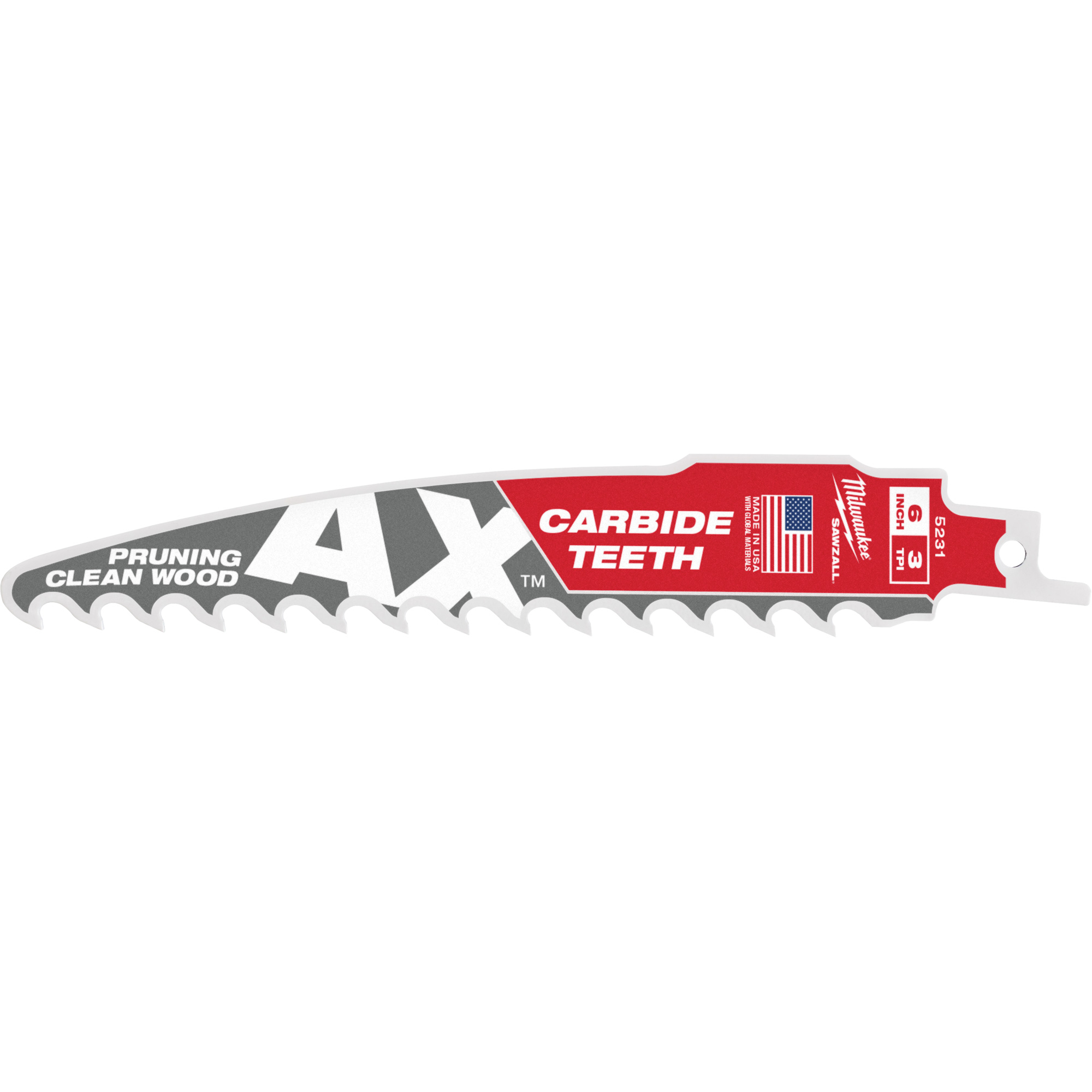 Lame AxMC SawzallMD pour l'élagage et le nettoyage du bois, Carbure, 3 Dents par pouce, 6" lo x 1" la