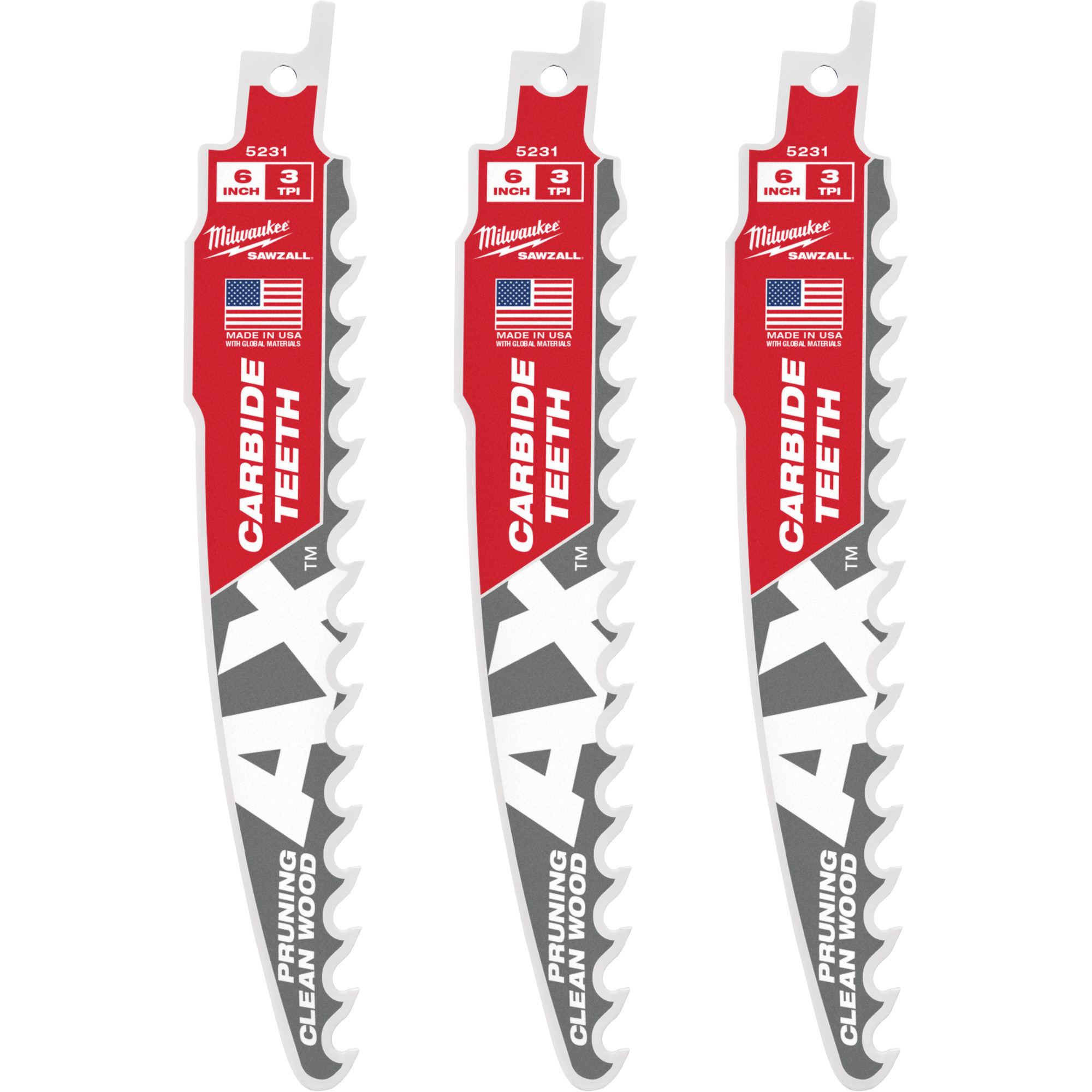 Lame AxMC SawzallMD pour l'élagage et le nettoyage du bois, Carbure, 3 Dents par pouce, 6" lo x 1" la