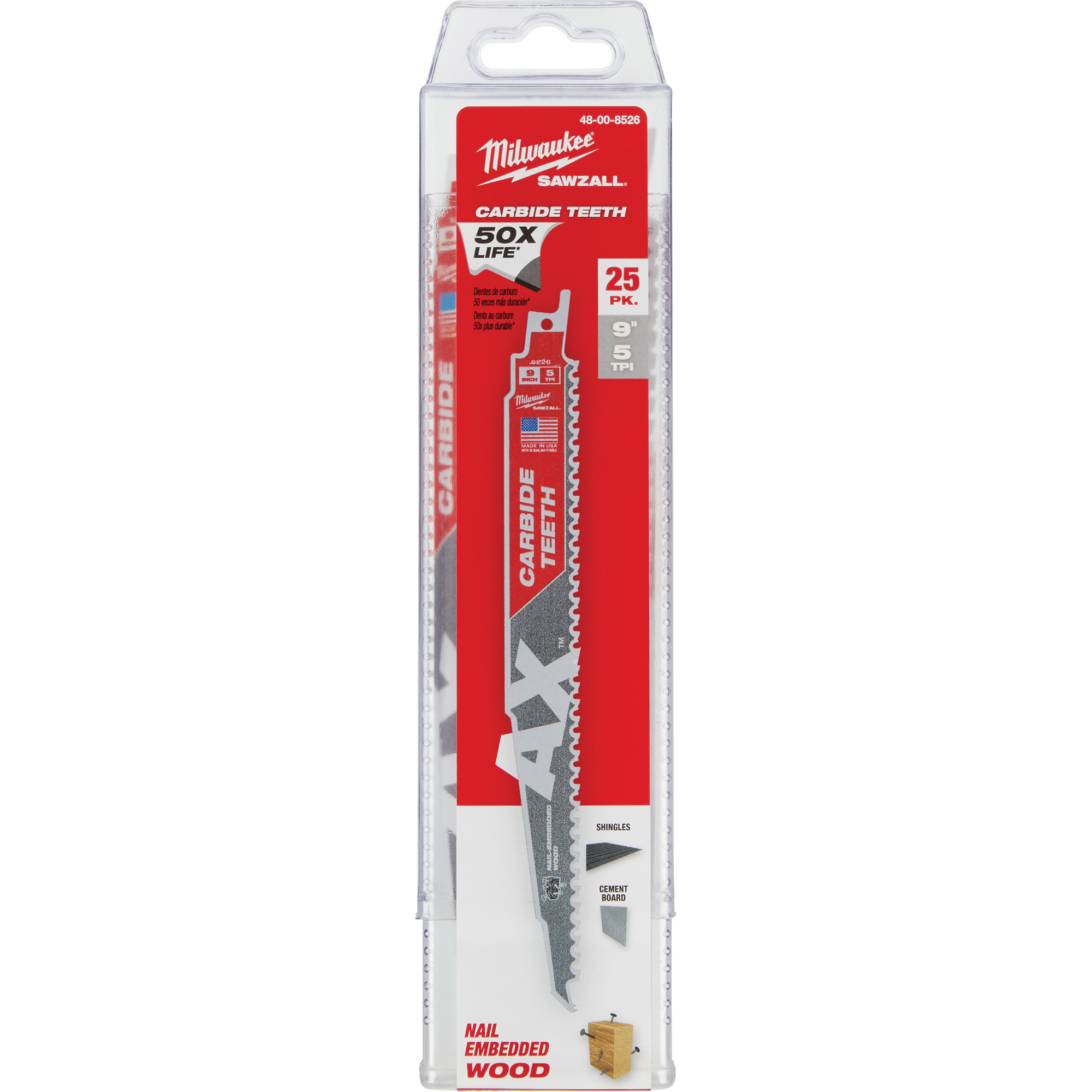Lame AxMC SawzallMD pour l'élagage et le nettoyage du bois, Carbure, 5 Dents par pouce, 9" lo x 1" la
