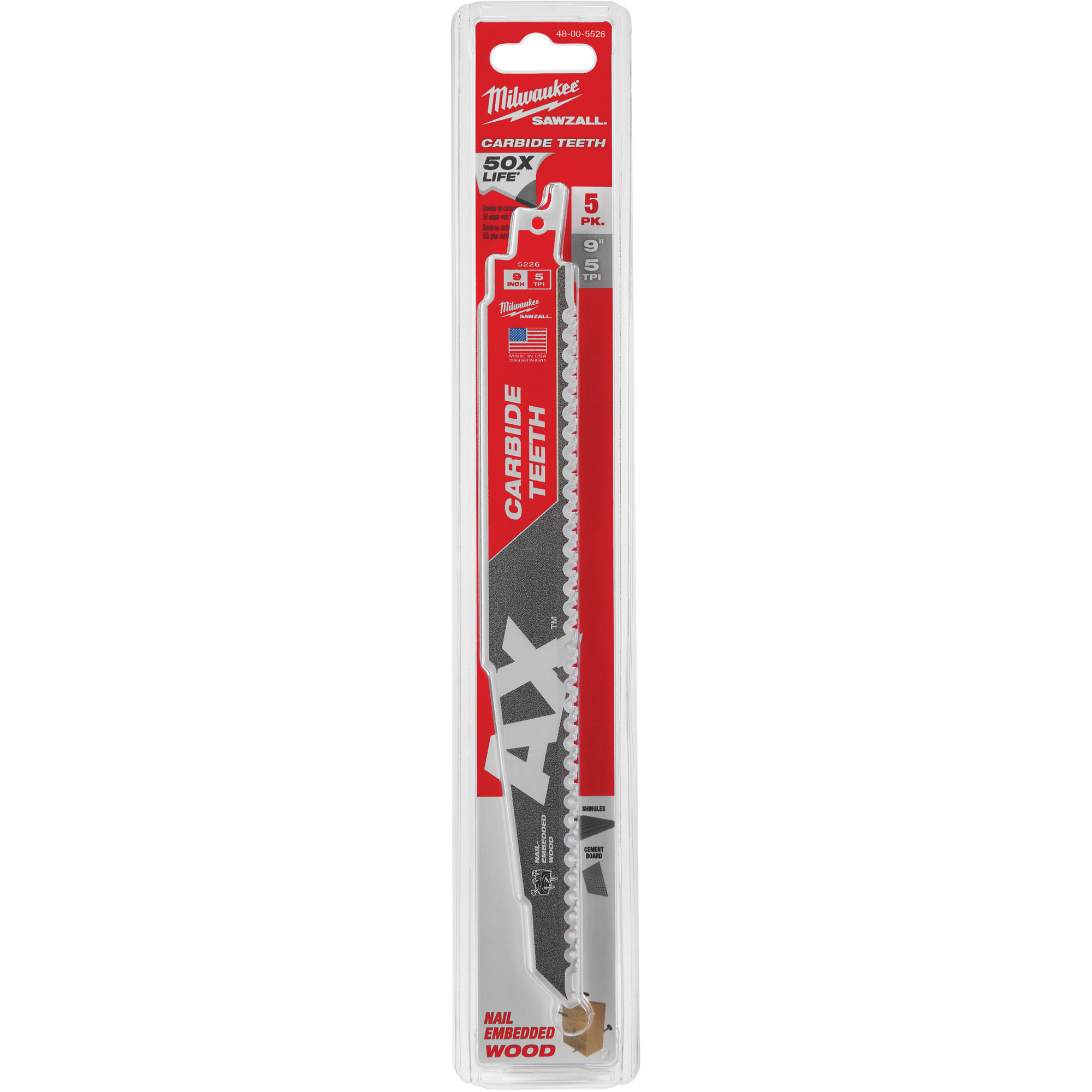 Lame de scie alternative AXMC, Carbure, 5 Dents par pouce, 9" lo x 1" la