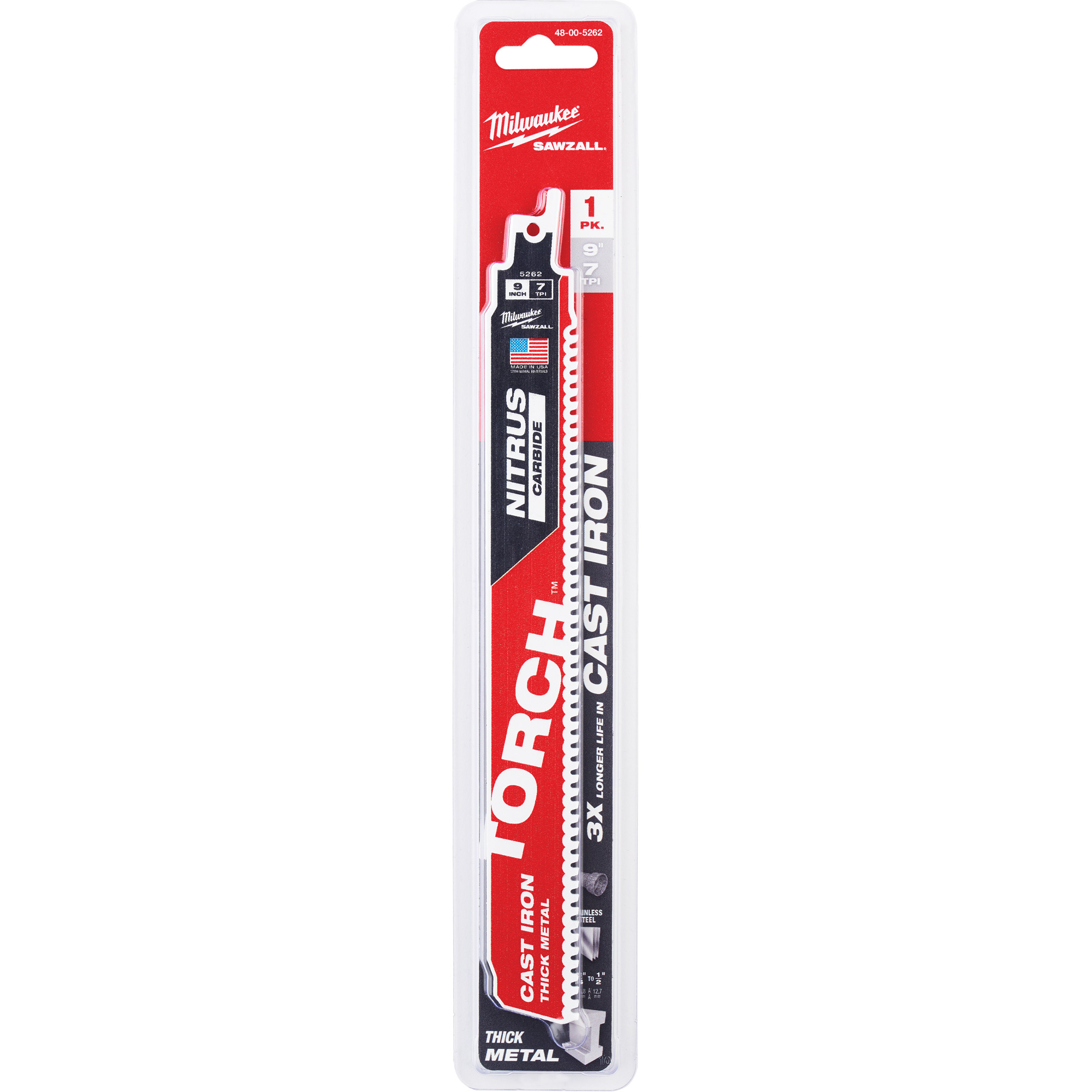 Lame de scie alternative SawzallMD TorchMC, Carbure, 7 Dents par pouce, 9" lo x 2" la