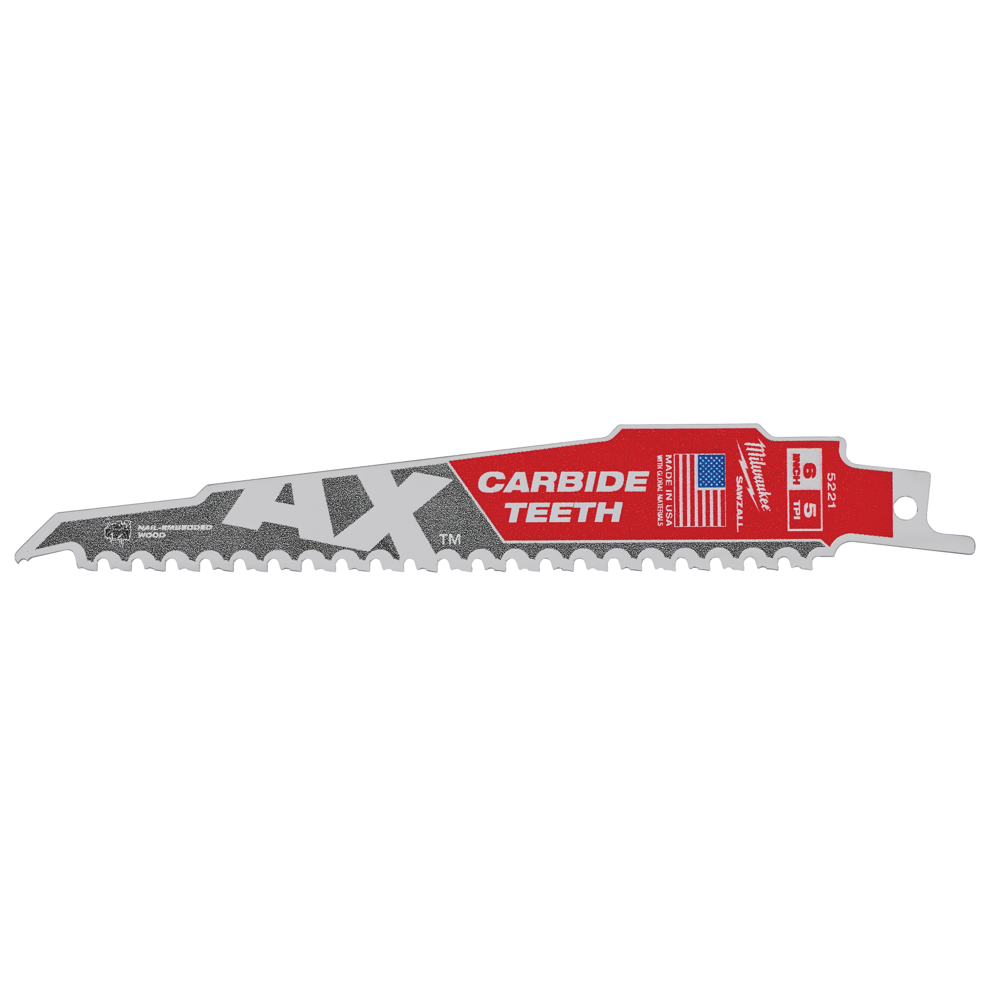 Lame de scie AXMC SawzallMD, Coupe au carbone, 5 Dents par pouce, 6" lo x 1" la