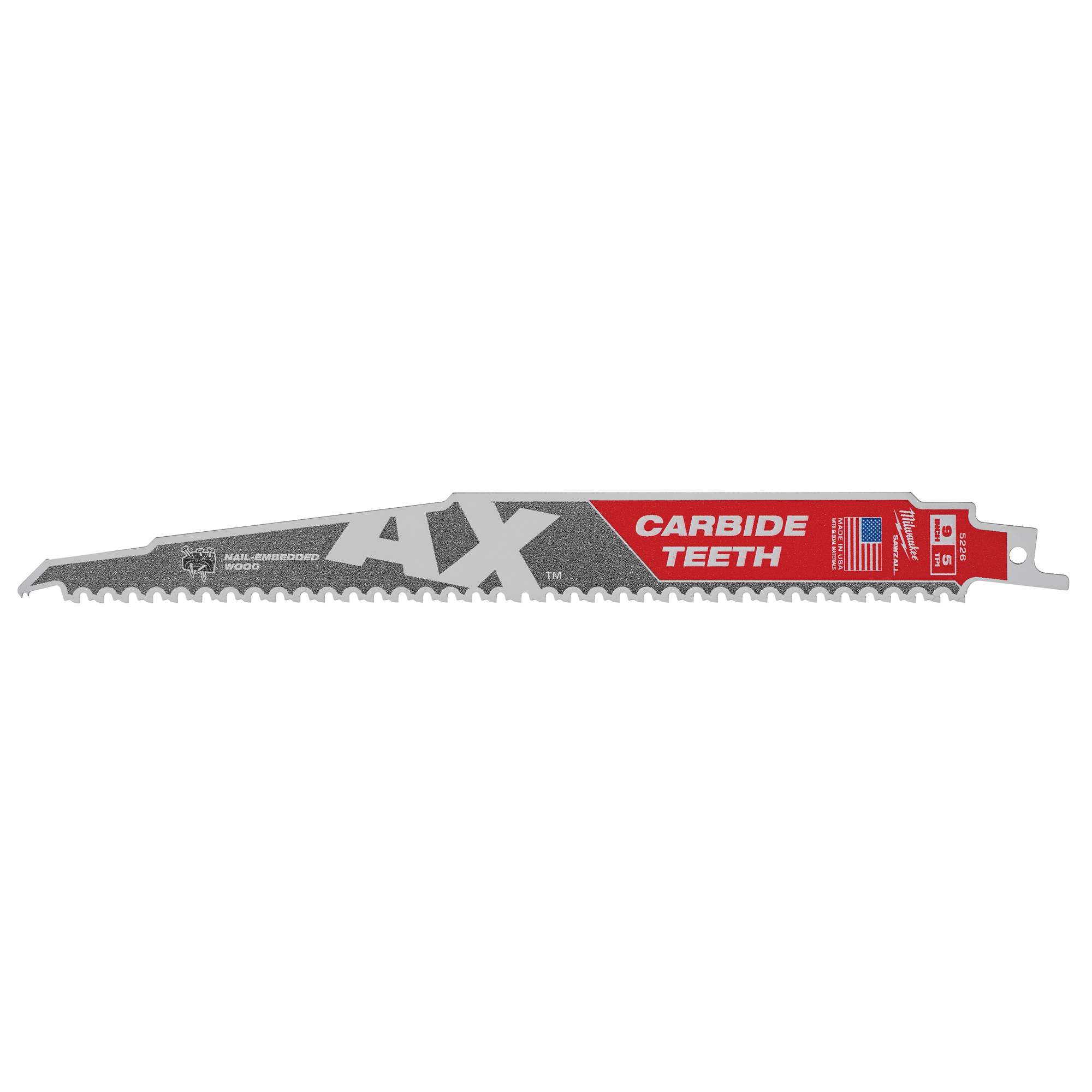 Lame de scie AXMC SawzallMD, Coupe au carbone, 5 Dents par pouce, 9" lo x 1" la