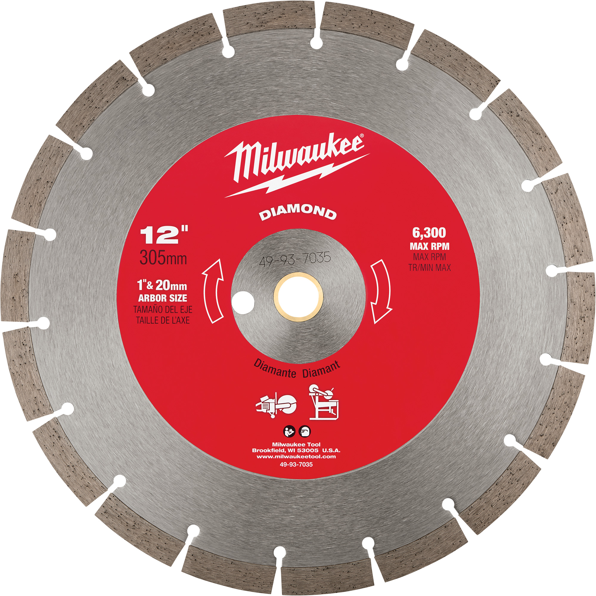 Lame de scie circulaire à diamant segmentée XC406, 12", Pour Béton