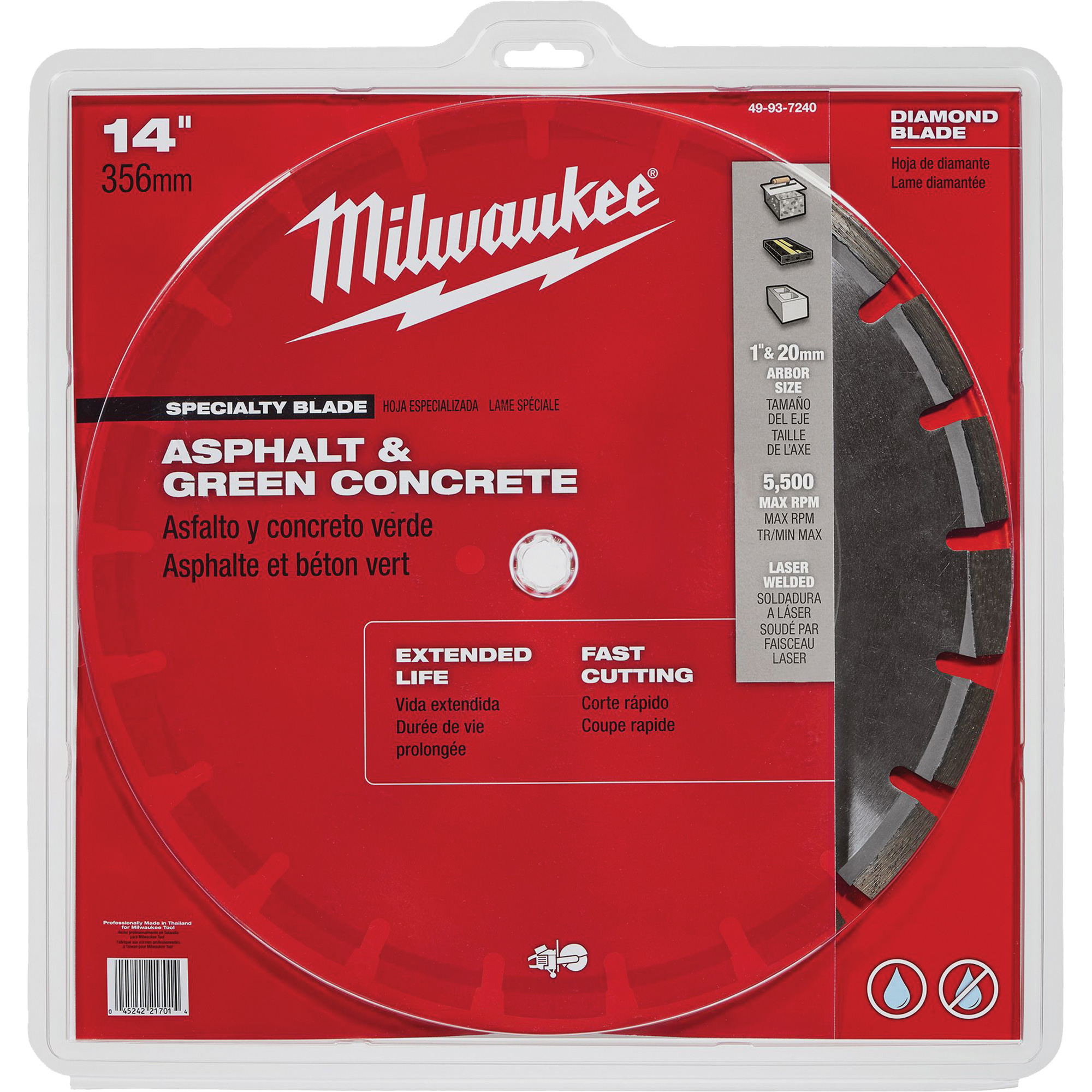 Lame de scie circulaire pour asphalte et béton vert, 14", Pour Asphalte/Béton frais