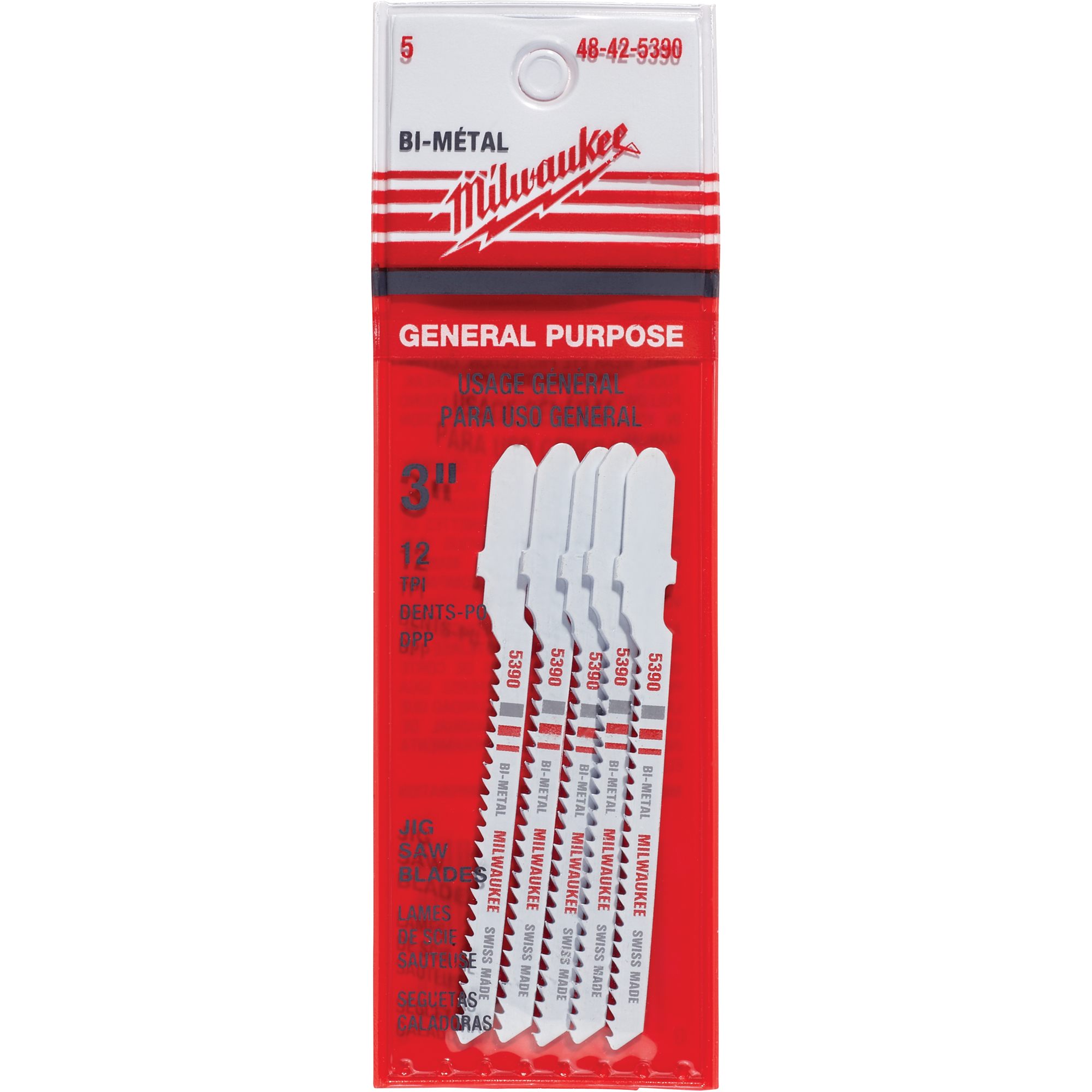 Lame de scie sauteuse, Bimétal, Tige en T, 3" lo, 12 dents par pouce