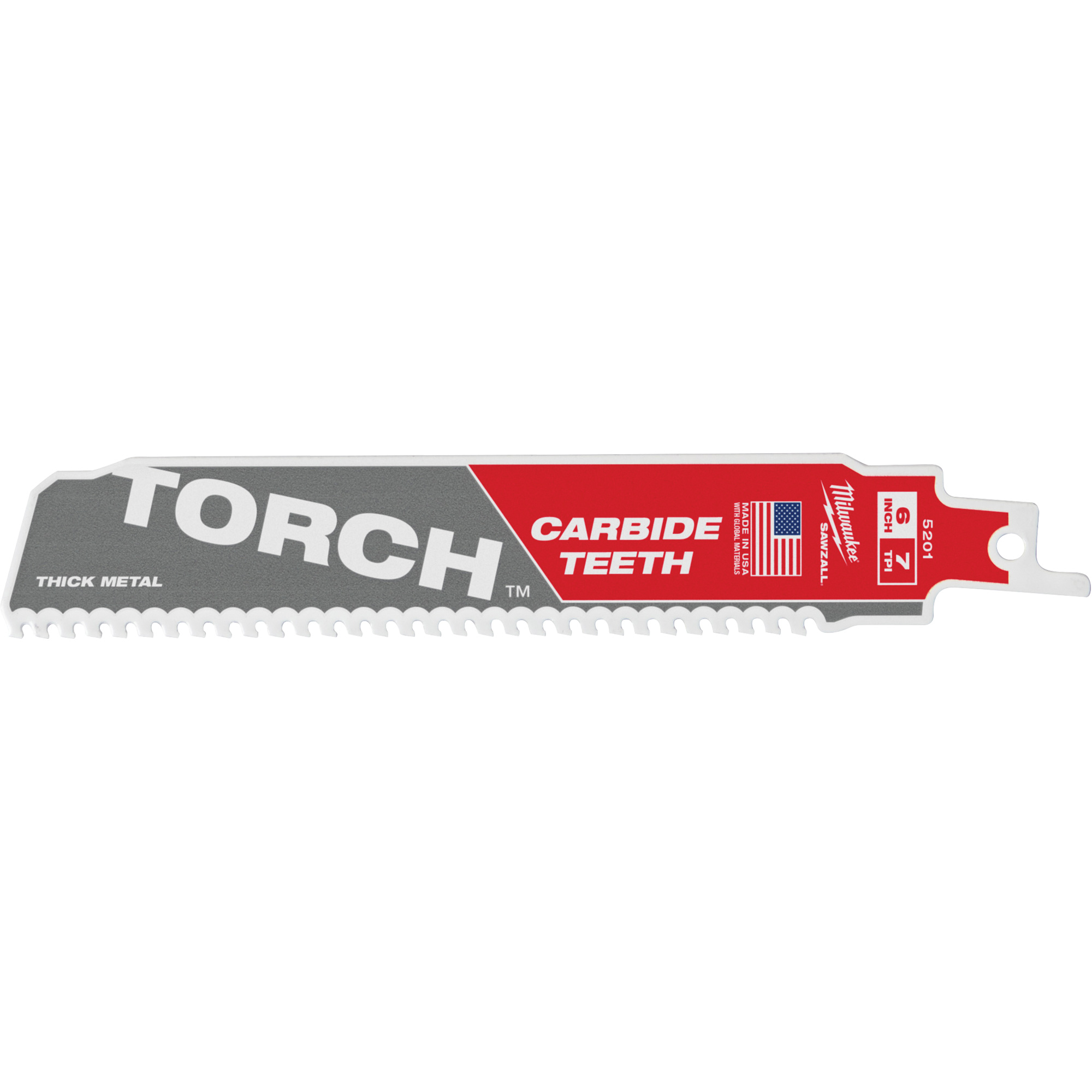 Lame de scie TorchMC SawzallMD, Carbure, 7 Dents par pouce, 6" lo x 1" la