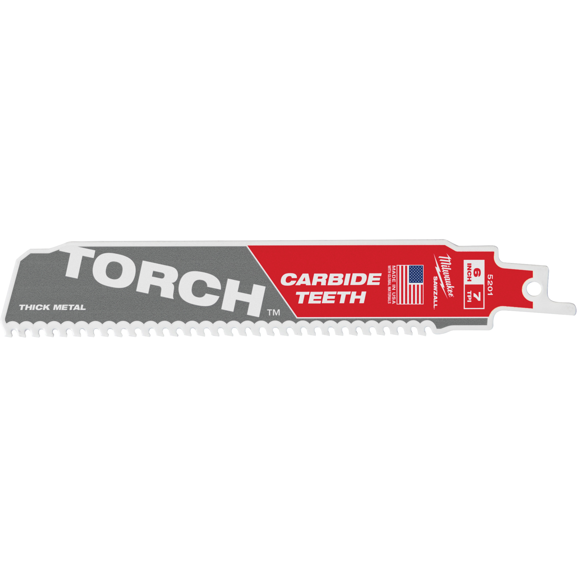 Lame de scie TorchMC SawzallMD, Carbure, 7 Dents par pouce, 6" lo x 1" la