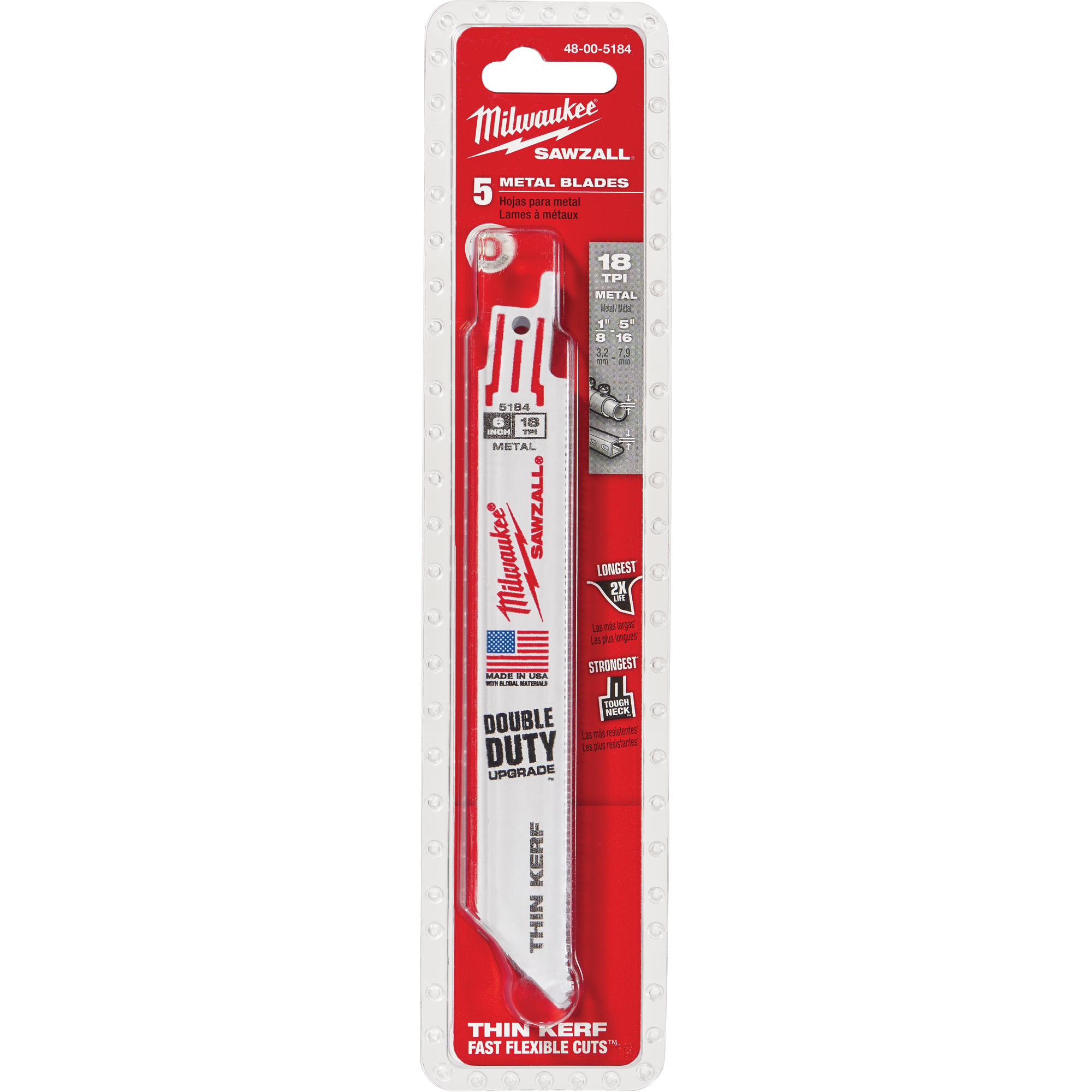 Lames haute performance Super SawzallMD, Bimétal, 18 Dents par pouce, 6" lo x 3/4" la