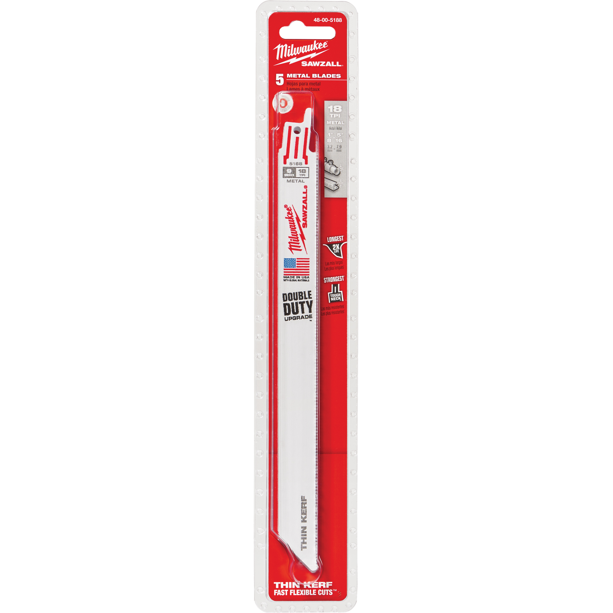 Lames haute performance Super SawzallMD, Bimétal, 18 Dents par pouce, 9" lo x 3/4" la