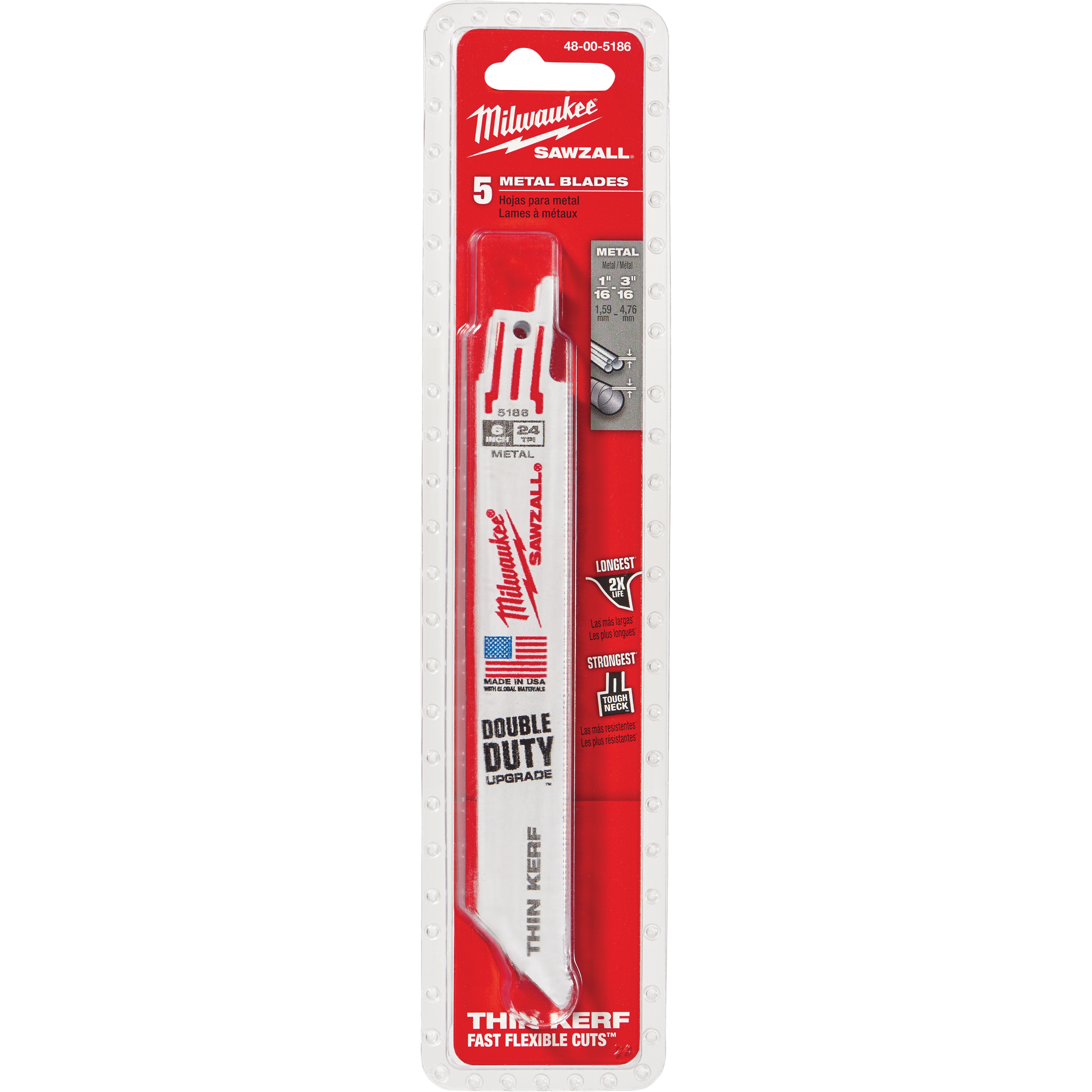 Lames haute performance Super SawzallMD, Bimétal, 24 Dents par pouce, 6" lo x 3/4" la