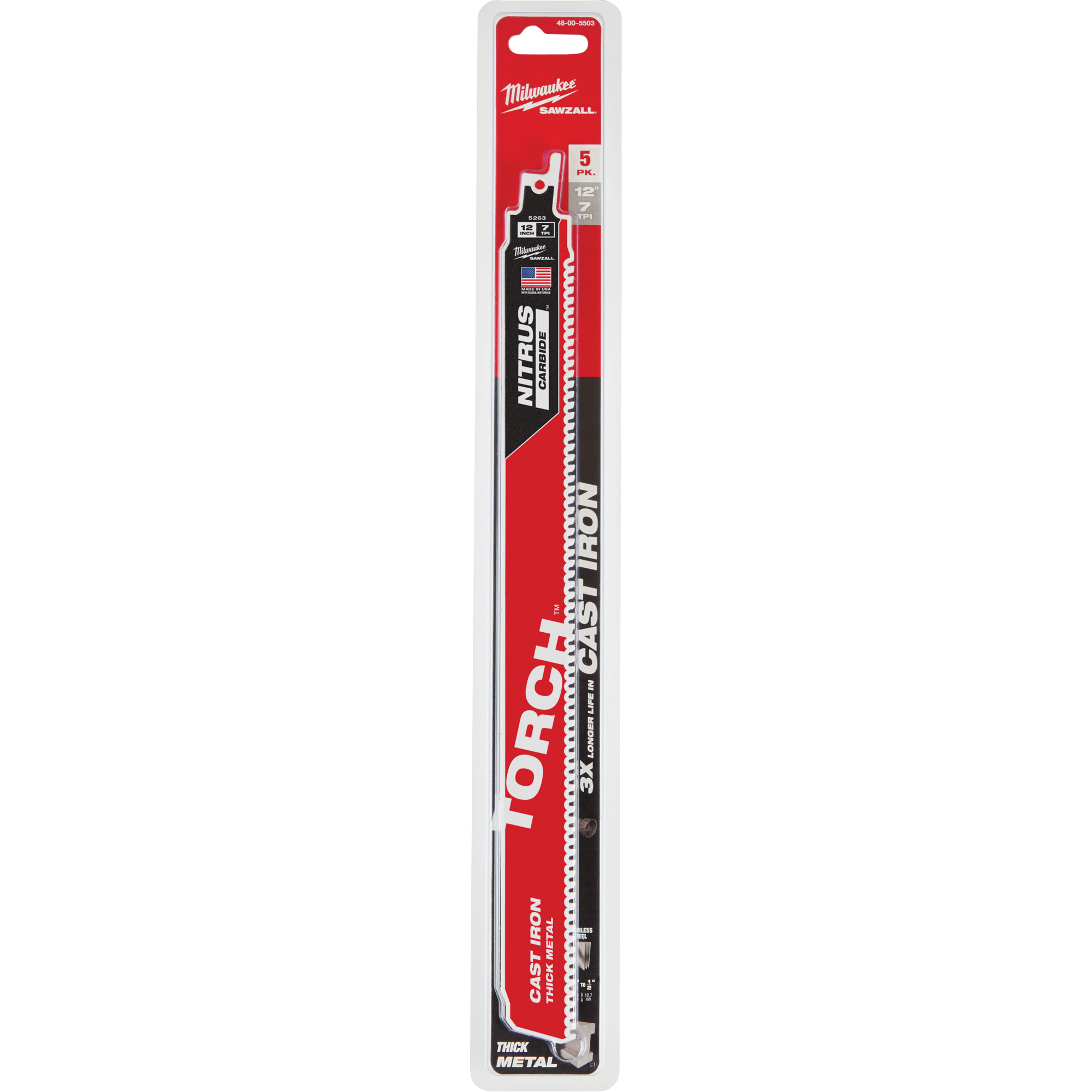 Lame SawzallMD The TorchMC avec Nitrus CarbideMC, Carbure, 7 Dents par pouce, 12" lo