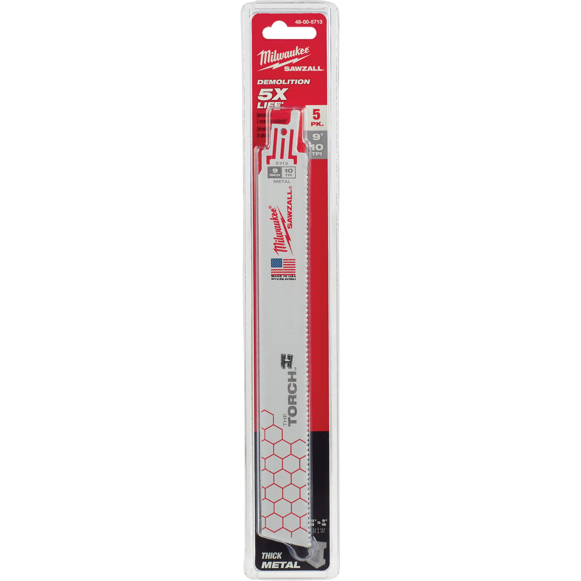 Lames The TorchMC SawzallMD, Bimétal, 10 Dents par pouce, 9" lo x 1" la