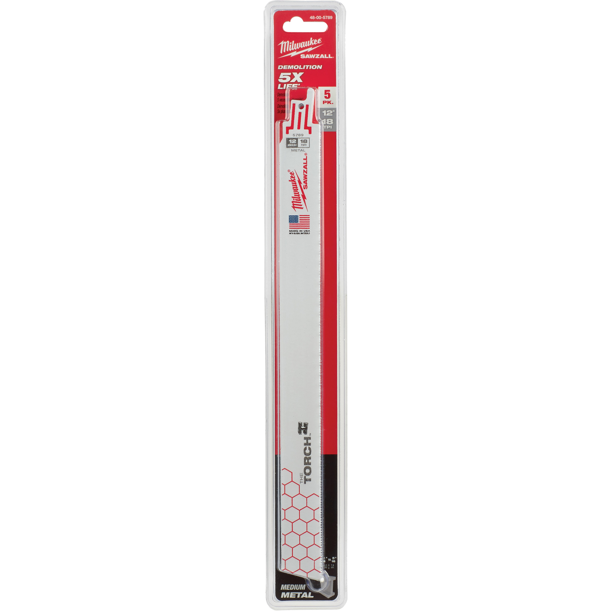 Lames The TorchMC SawzallMD, Bimétal, 18 Dents par pouce, 12" lo x 1" la