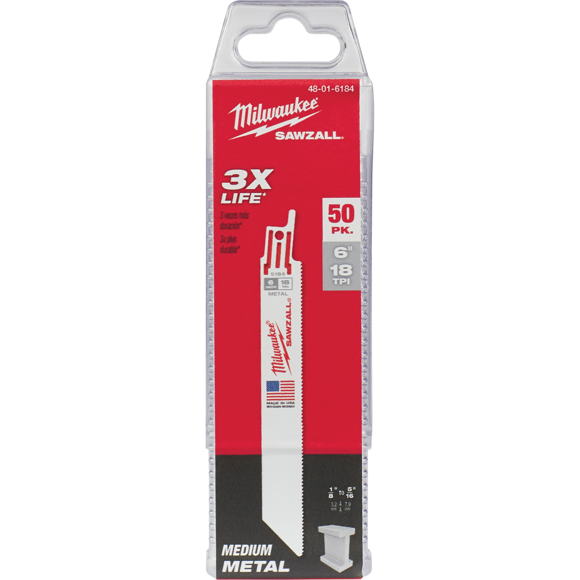 Lames de scie alternative SawzallMD, Bimétal, 18 Dents par pouce, 6" lo x 3/4" la