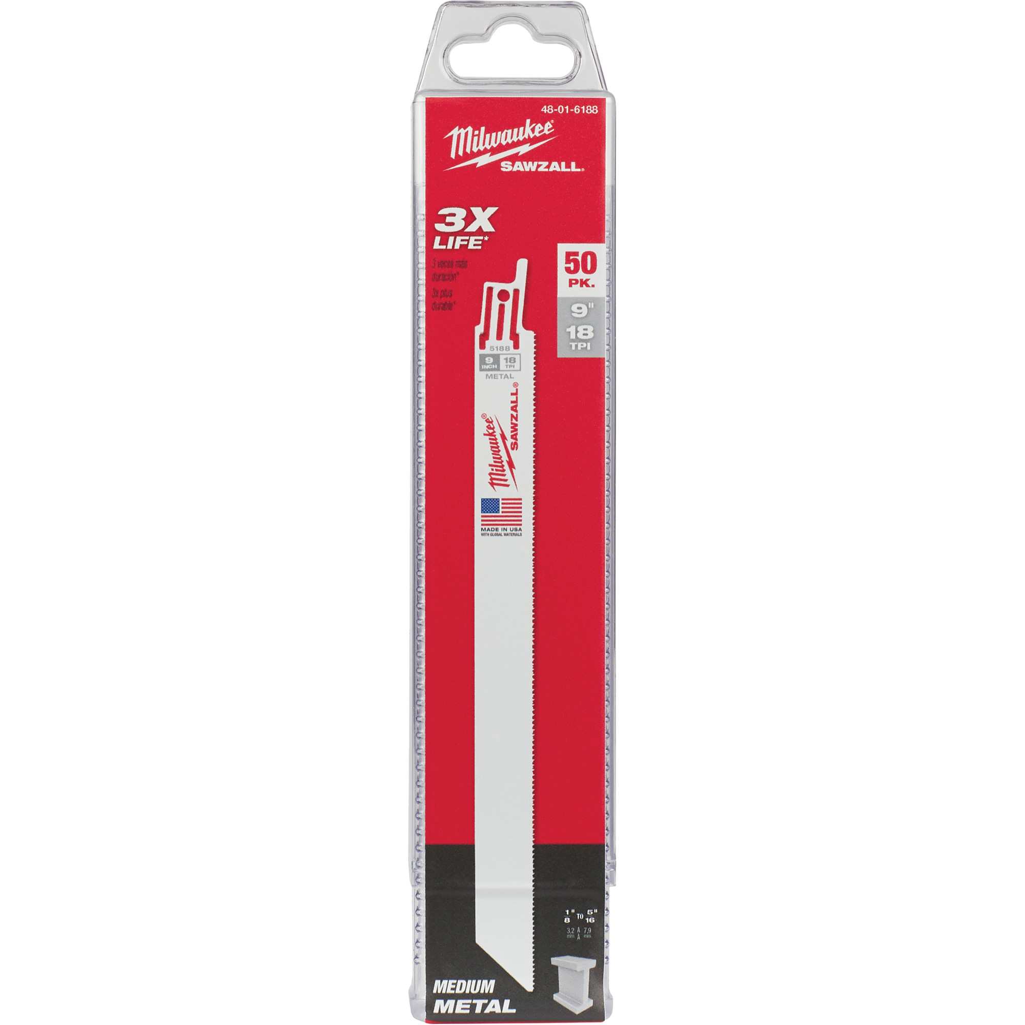 Lames de scie alternative SawzallMD, Bimétal, 18 Dents par pouce, 9" lo x 3/4" la