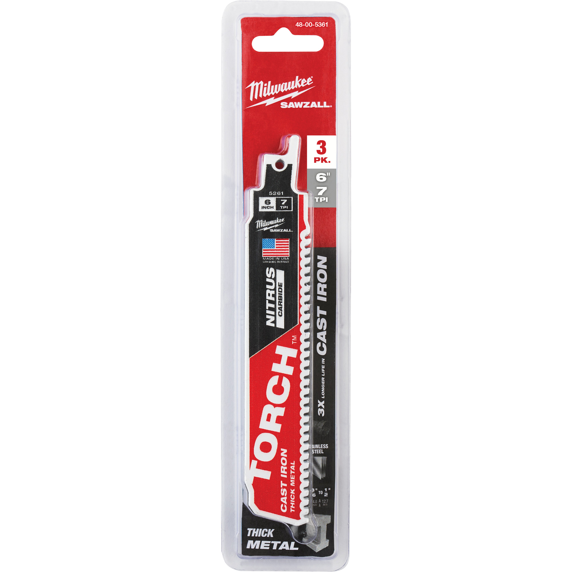 Lames de scie alternative SawzallMD TorchMC, Carbure, 7 Dents par pouce, 6" lo x 2" la