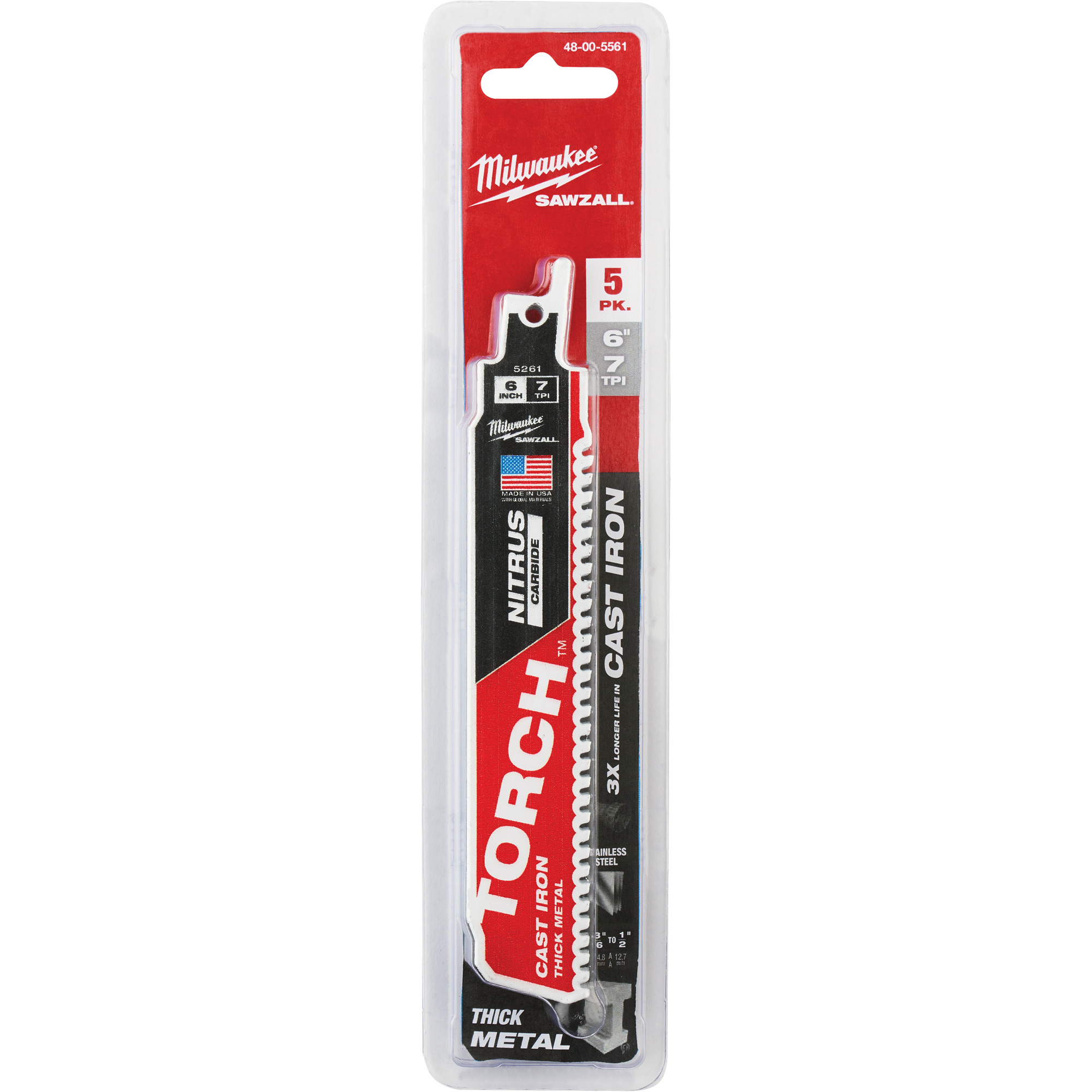Lames de scie alternative SawzallMD TorchMC, Carbure, 7 Dents par pouce, 6" lo x 2" la