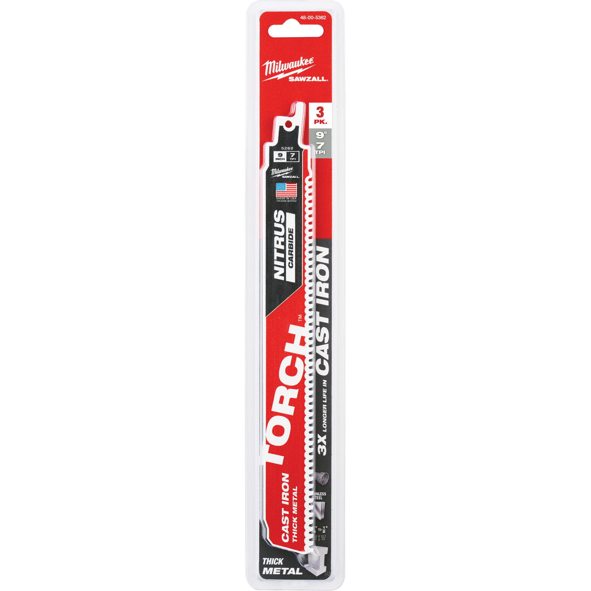 Lames de scie alternative SawzallMD TorchMC, Carbure, 7 Dents par pouce, 9" lo x 2" la