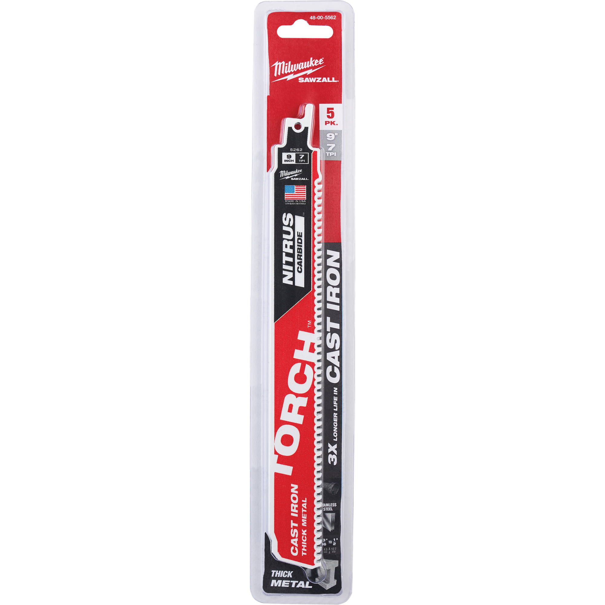 Lames de scie alternative SawzallMD TorchMC, Carbure, 7 Dents par pouce, 9" lo x 2" la