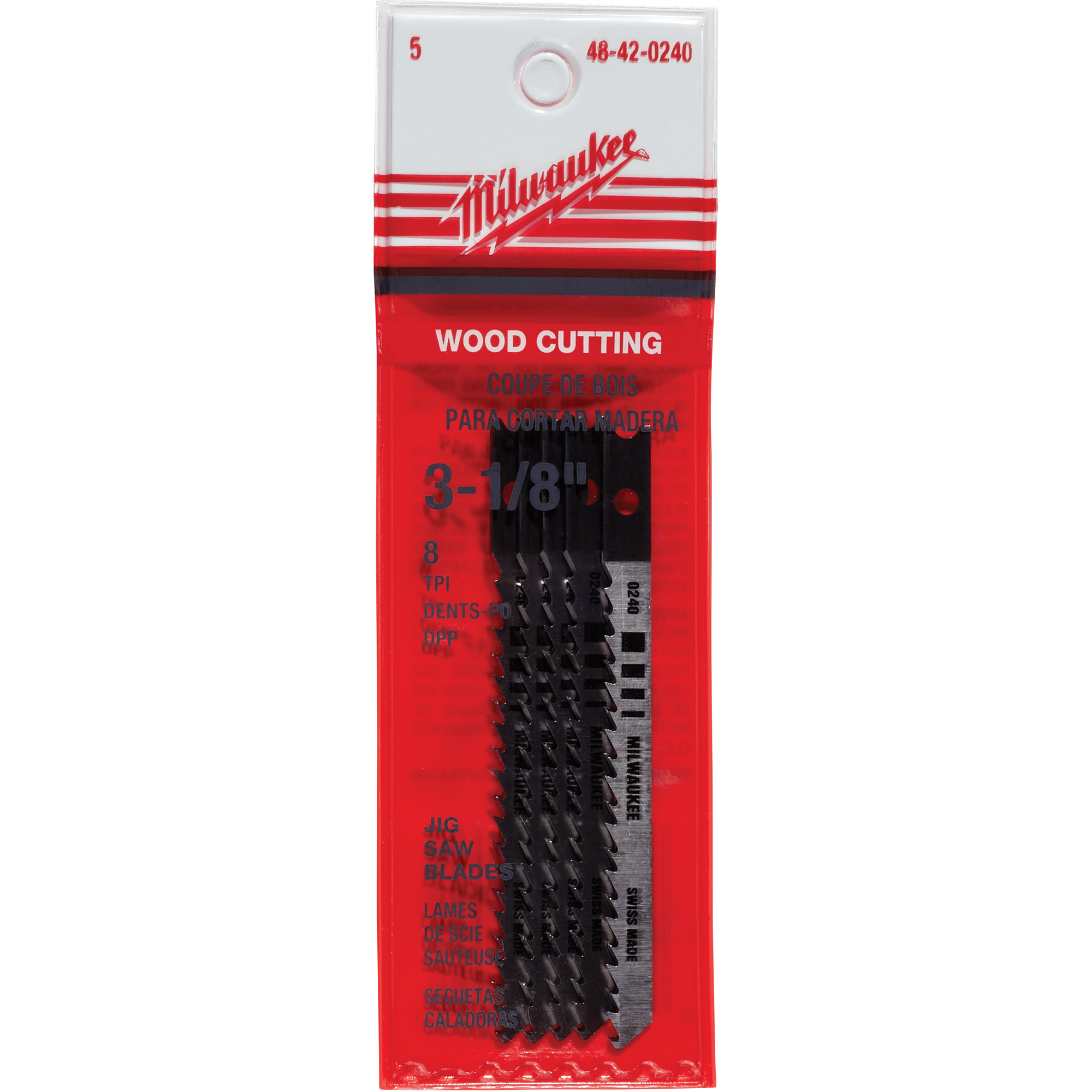 Lames de scie sauteuse, Acier à haute teneur en carbone, Tige en U, 3-1/8" lo, 8 dents par pouce