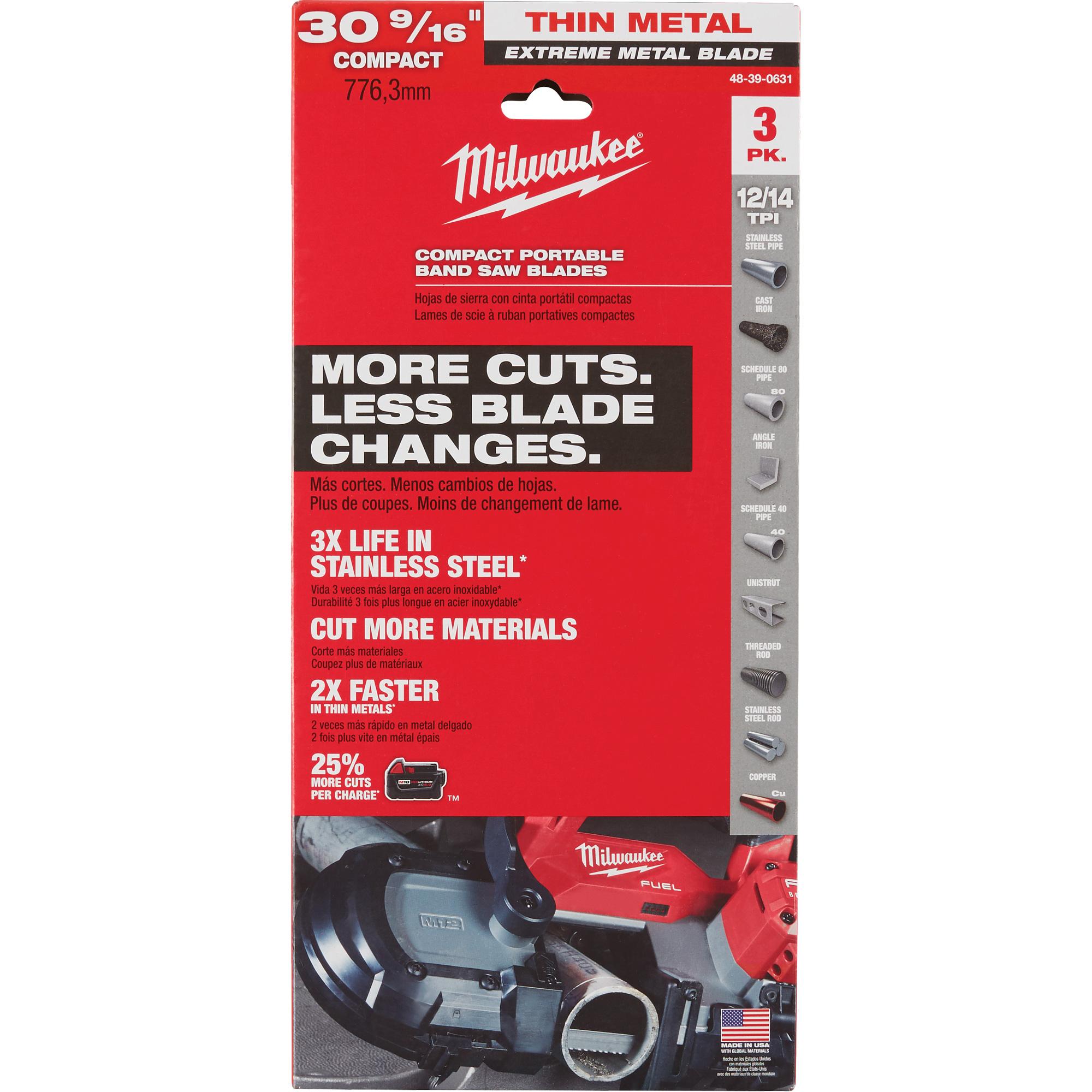 Lames-ruban pour coupes de métaux extrêmes, Acier rapide, 30-9/16" lo x 1/2" la x Épaisseur 0,02", 12/14 dents par pouce