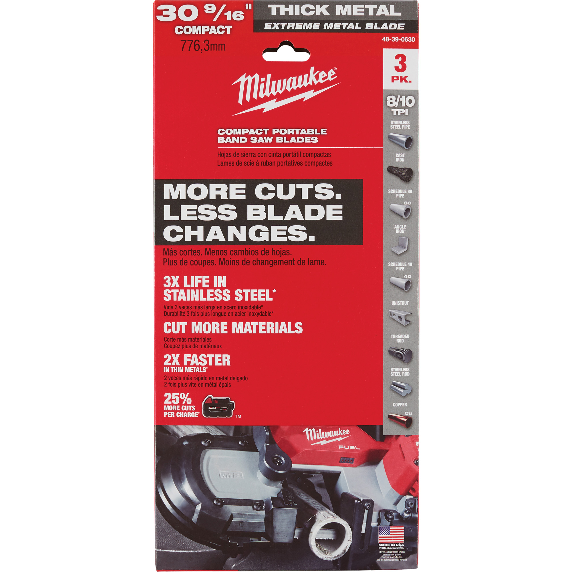 Lames-ruban pour coupes de métaux extrêmes, Acier rapide, 30-9/16" lo x 1/2" la x Épaisseur 0,02", 8/10 dents par pouce