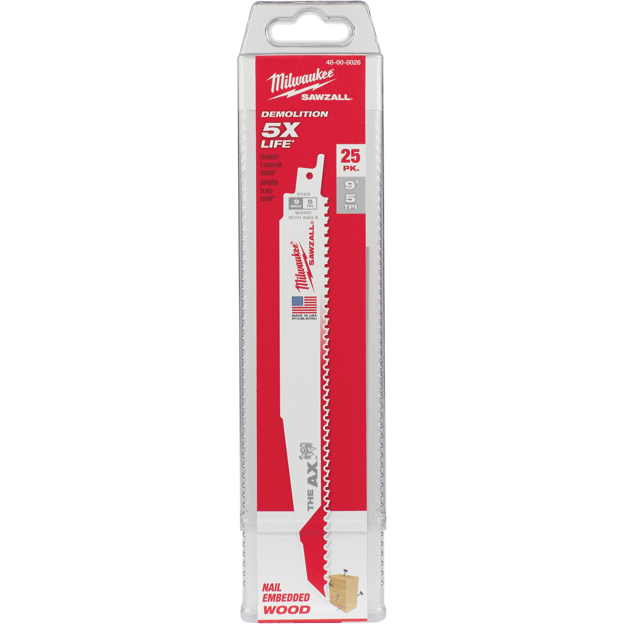 Lames The AxMC SawzallMD, Bimétal, 5 Dents par pouce, 9" lo x 1" la